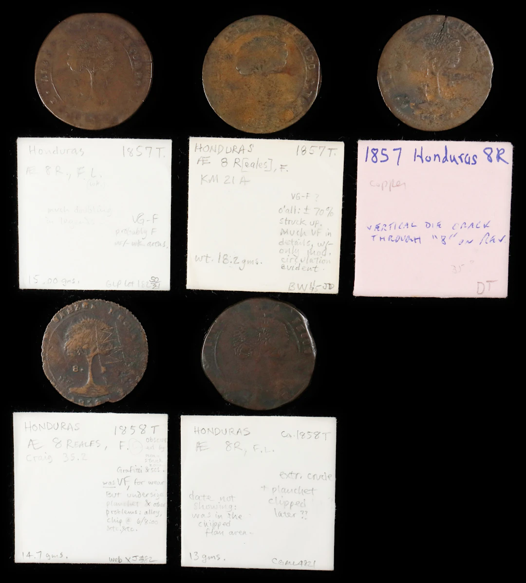 HONDURAS. Provisional Government. Quintet of 8 Reales (5 Pieces)