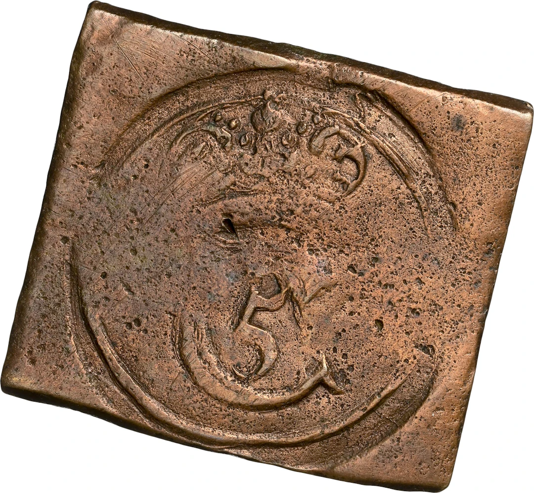 DENMARK. 2 Skilling Copper Klippe, 1677. Kristiansstad (Siege coinage).