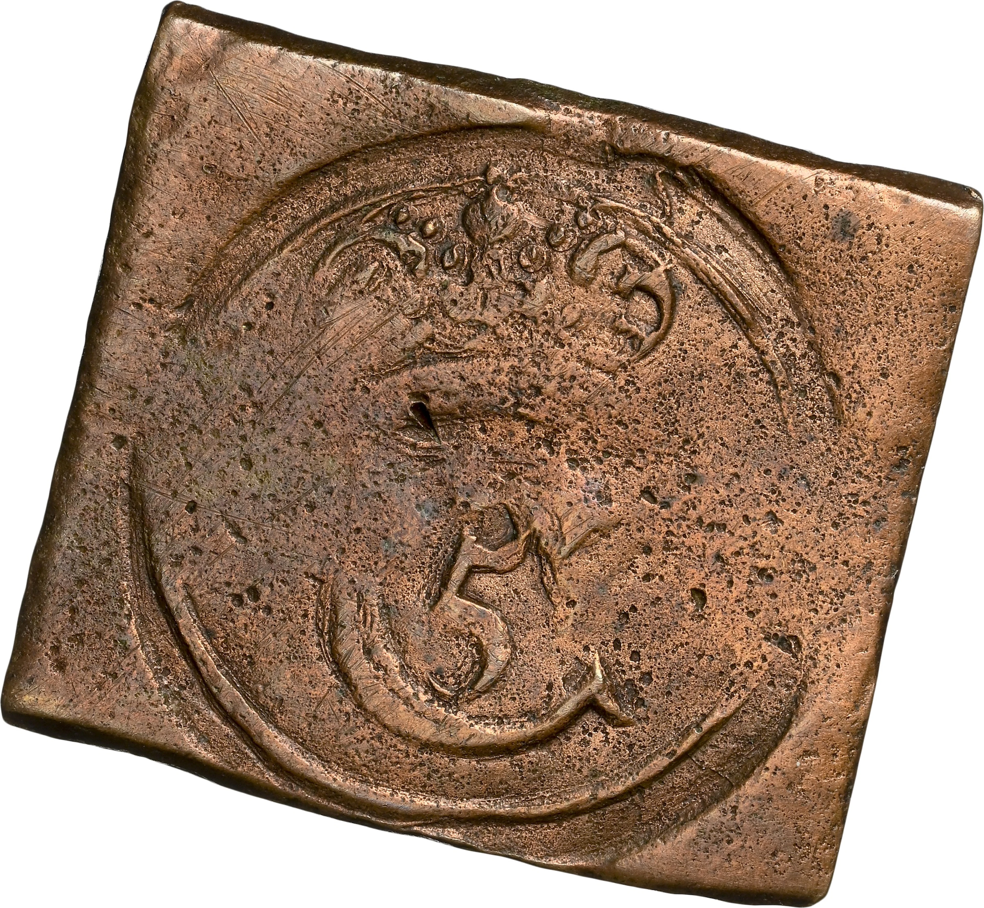 DENMARK. 2 Skilling Copper Klippe, 1677. Kristiansstad (Siege coinage).