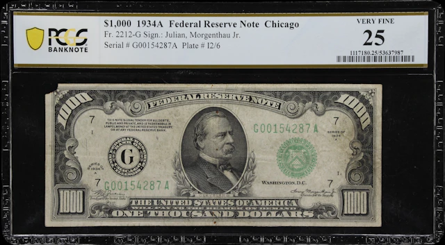 Fr. 2212-G. 1934A $1000 Federal Reserve Note. Chicago. PCGS Banknote