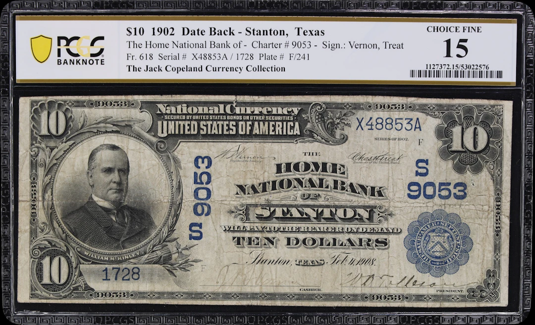 Stanton, Texas. $10 1902 Date Back. Fr. 618. Home NB. Charter #9053.