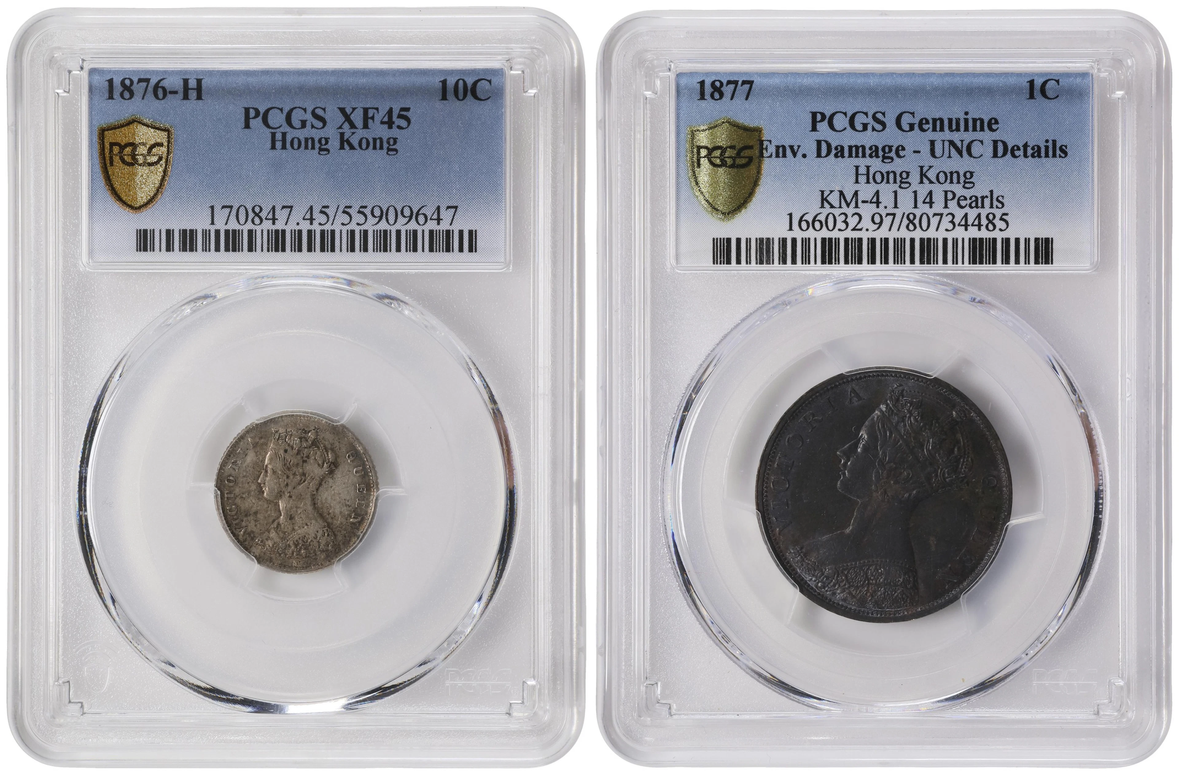 (t) HONG KONG (SAR). Duo of Mixed Denominations (2 Pieces), 1876 &