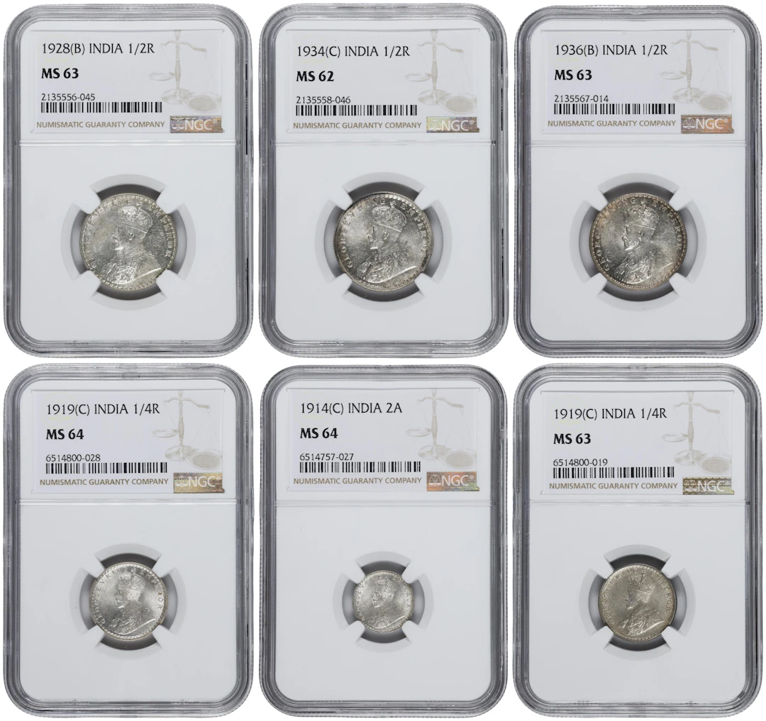 INDIA. Sextet of Silver Denominations (6 Pieces), 1914-36. George