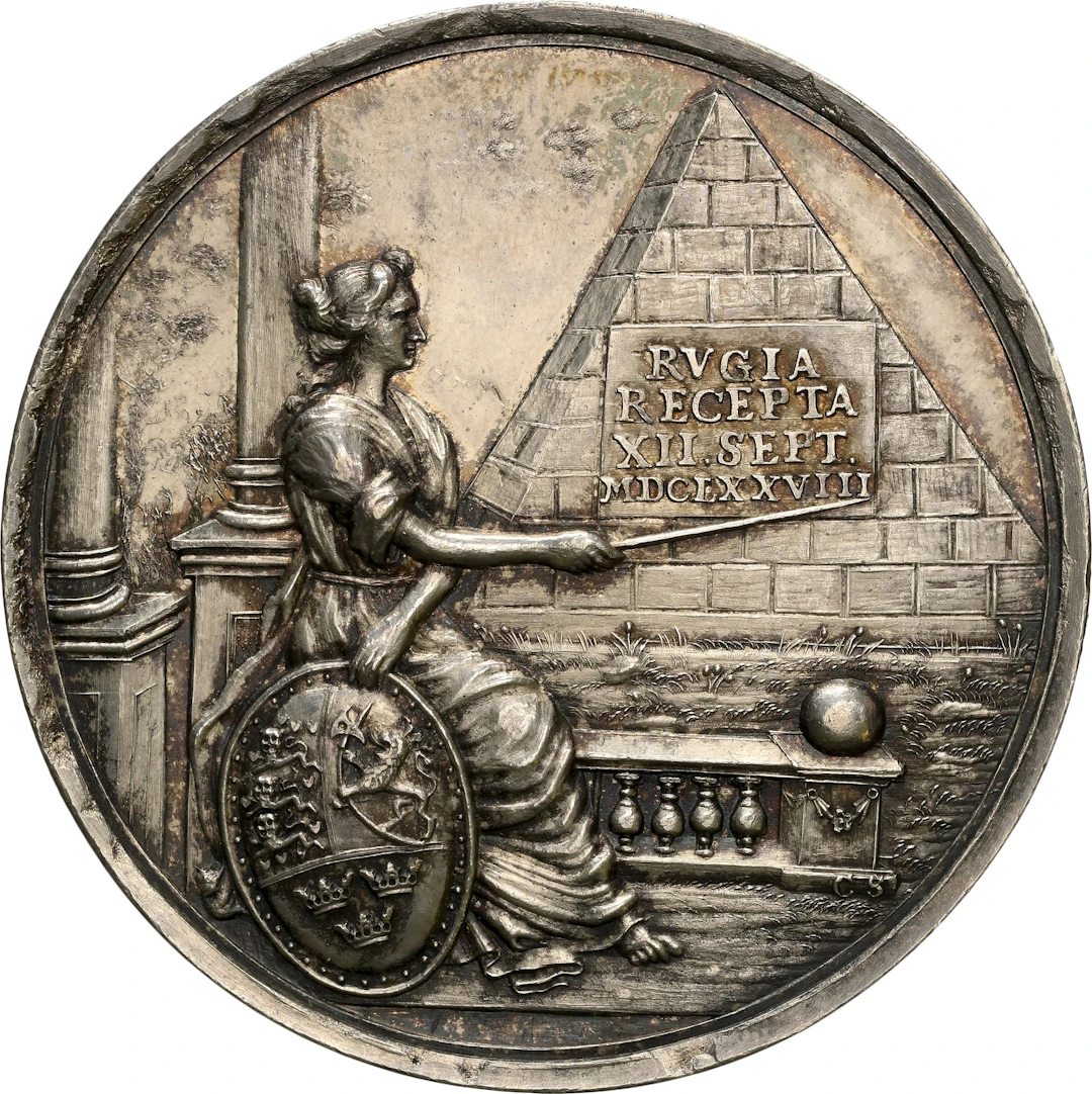 DENMARK. Capture of Rügen Silver Medal, 1678. Christian V. NGC MS-61.