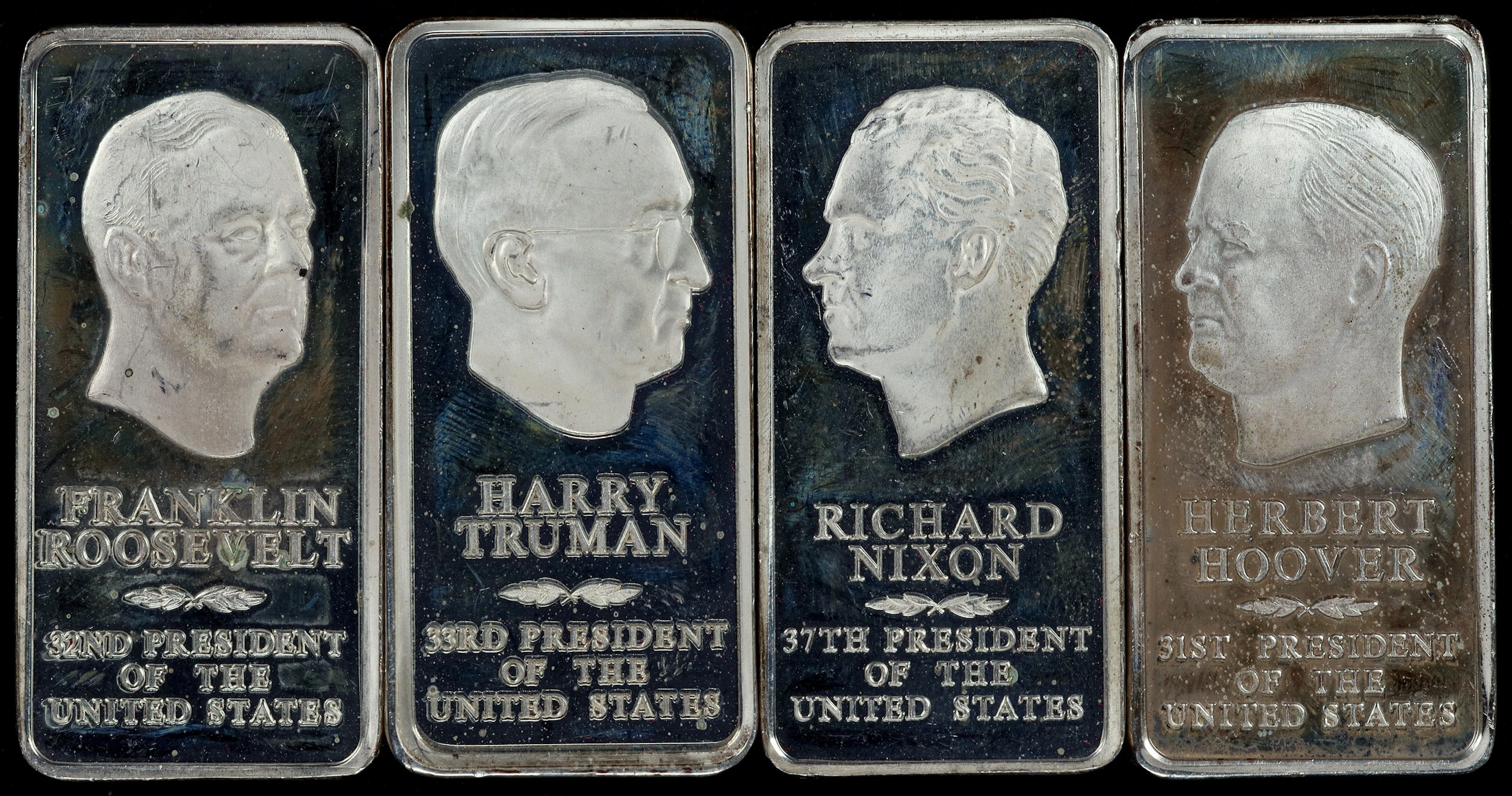 (19.271 oz, 599.4 g ASW). Lot of (4) Danbury Mint 2500 grain Presidential