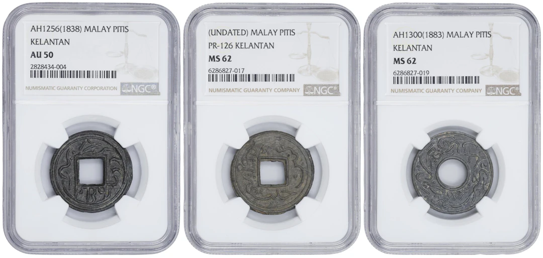 MALAYA. Kelantan. Trio of Tin Pitis (3 Pieces), 1838-1883. Muhammed