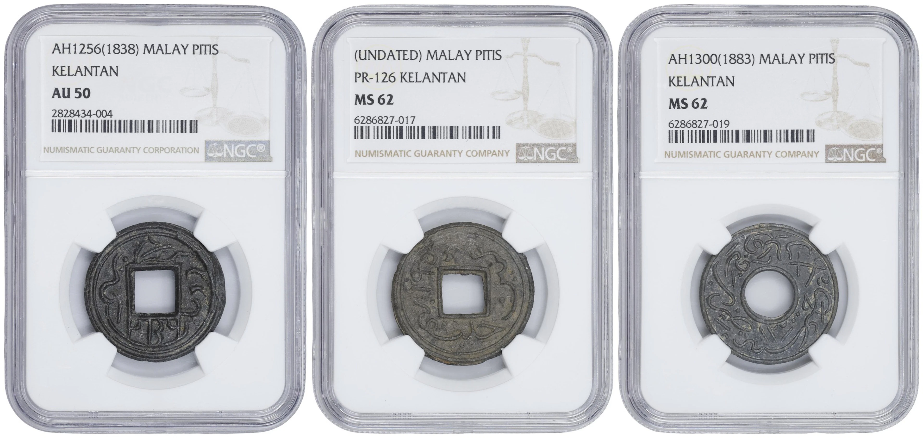MALAYA. Kelantan. Trio of Tin Pitis (3 Pieces), 1838-1883. Muhammed