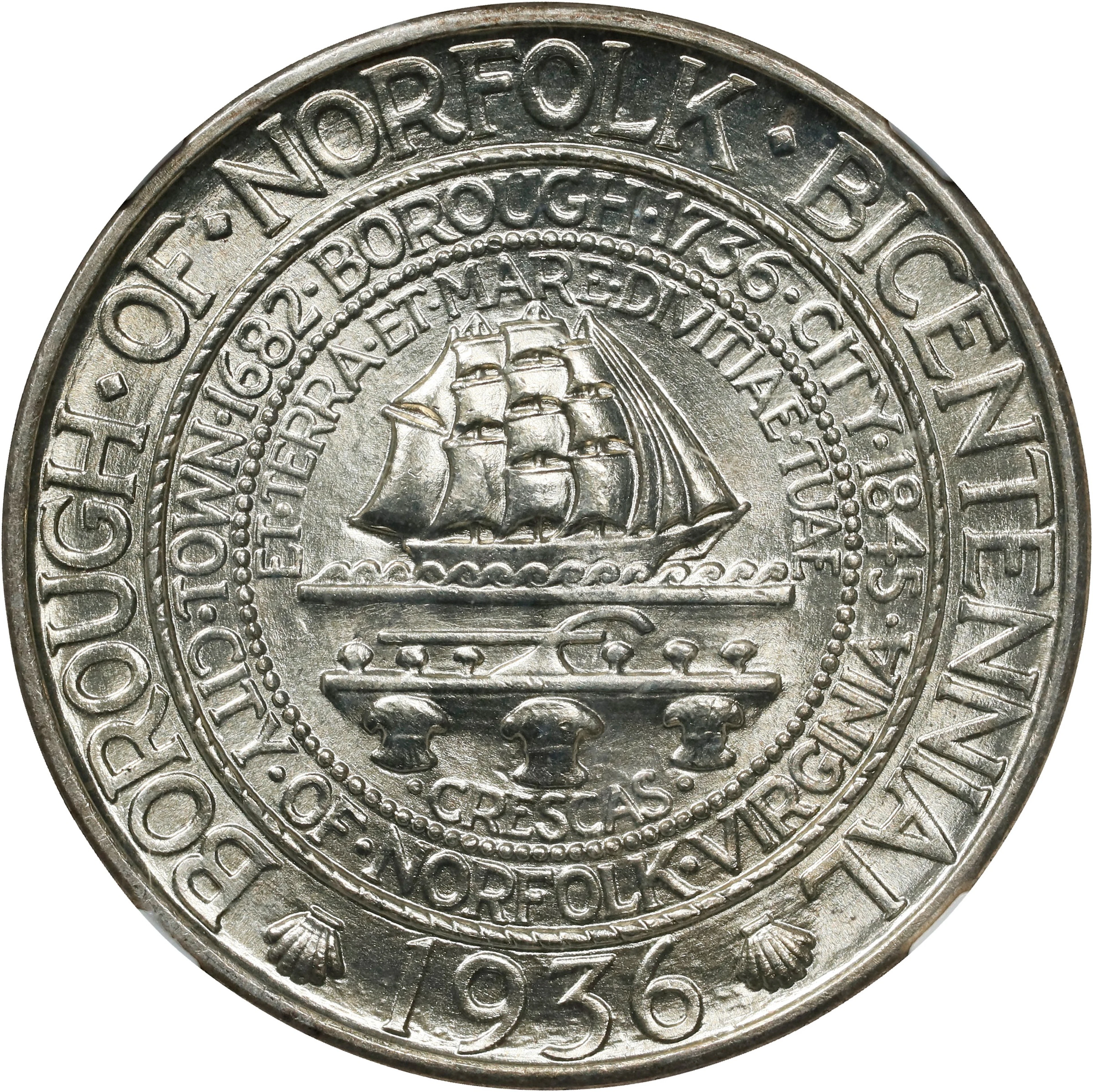 1936 Norfolk, Virginia Bicentennial. MS-66 (NGC).