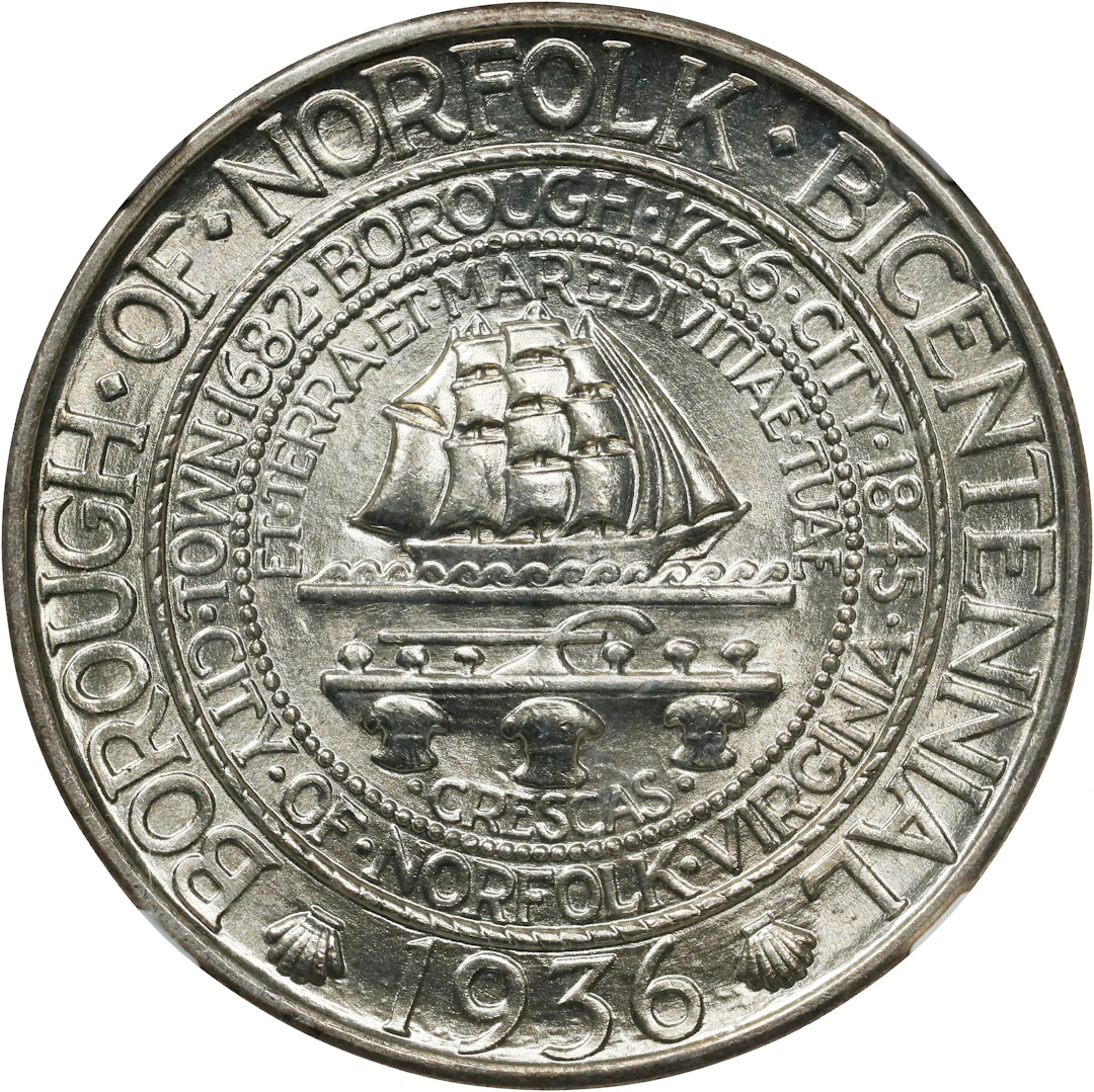 1936 Norfolk, Virginia Bicentennial. MS-66 (NGC).