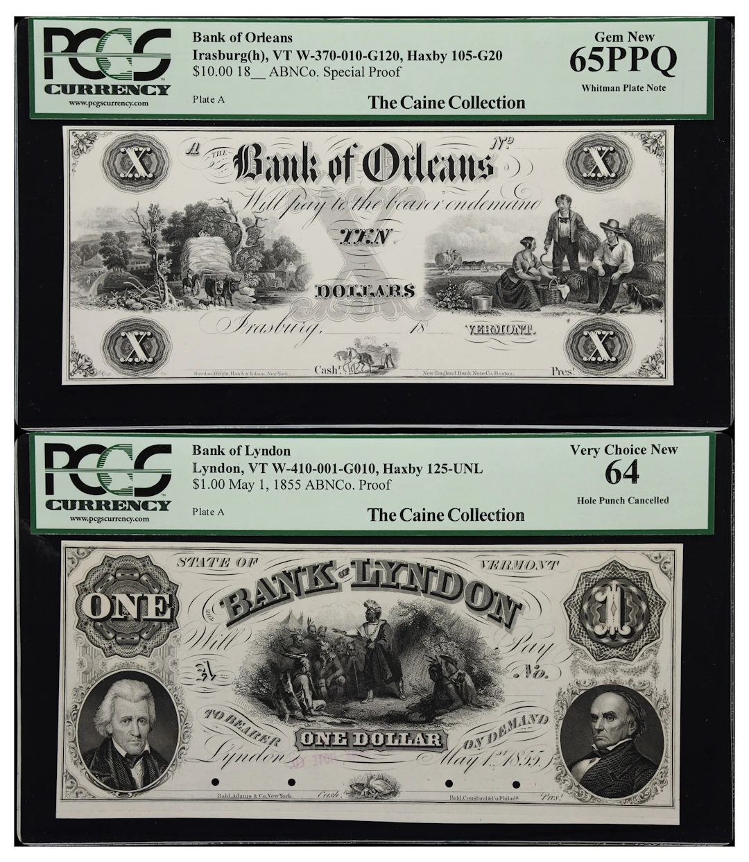 Lot of (2) Irasburg & Lyndon, Vermont. Bank of Lyndon & Bank of Orleans.