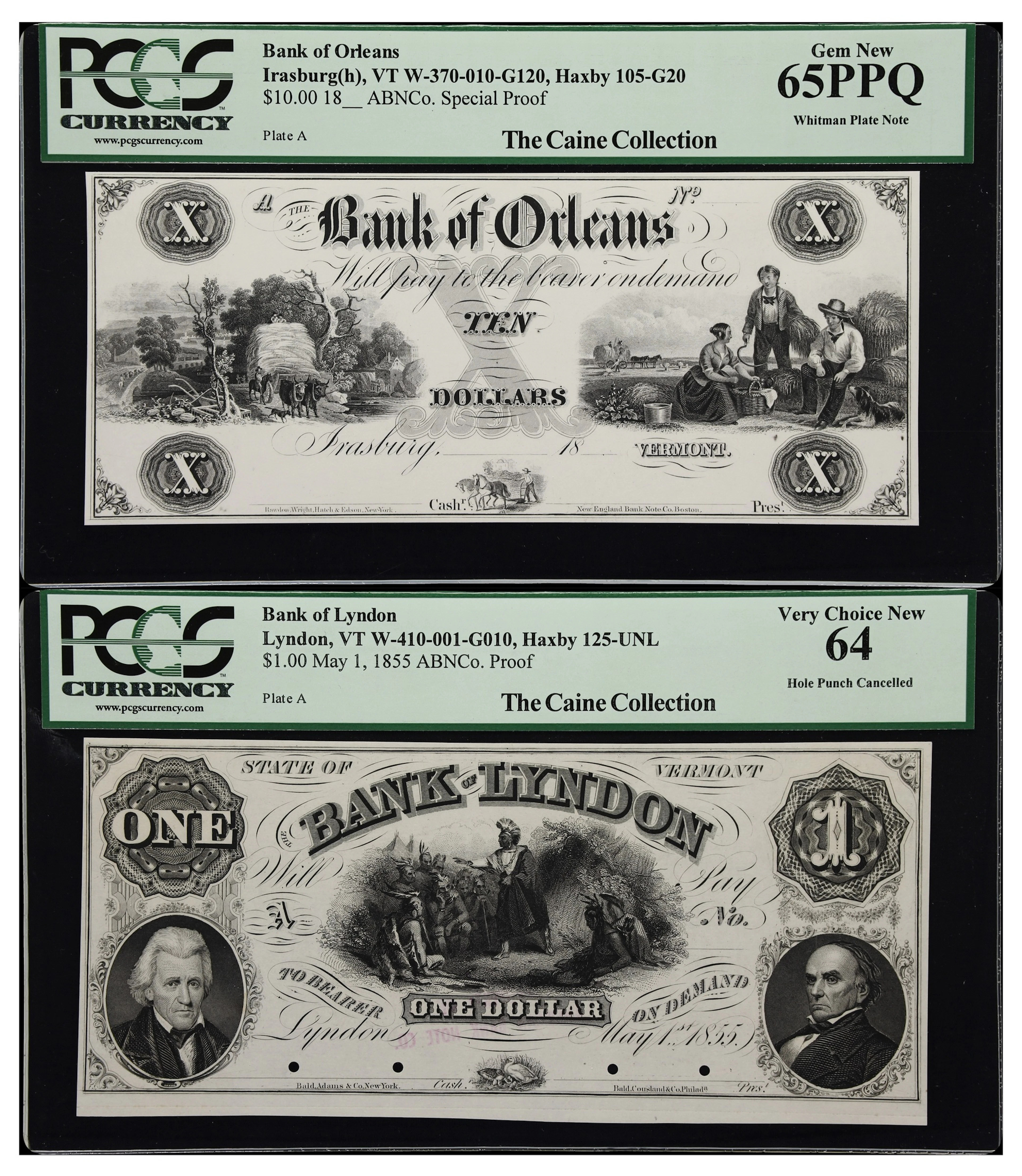 Lot of (2) Irasburg & Lyndon, Vermont. Bank of Lyndon & Bank of Orleans.