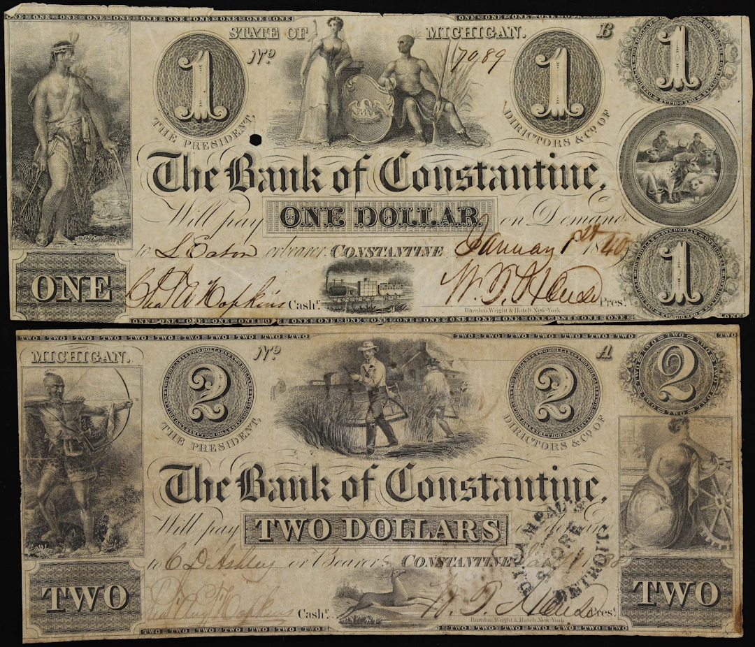 Lot of (2) Constantine, Michigan. Bank of Constantine. 1838-40 $1