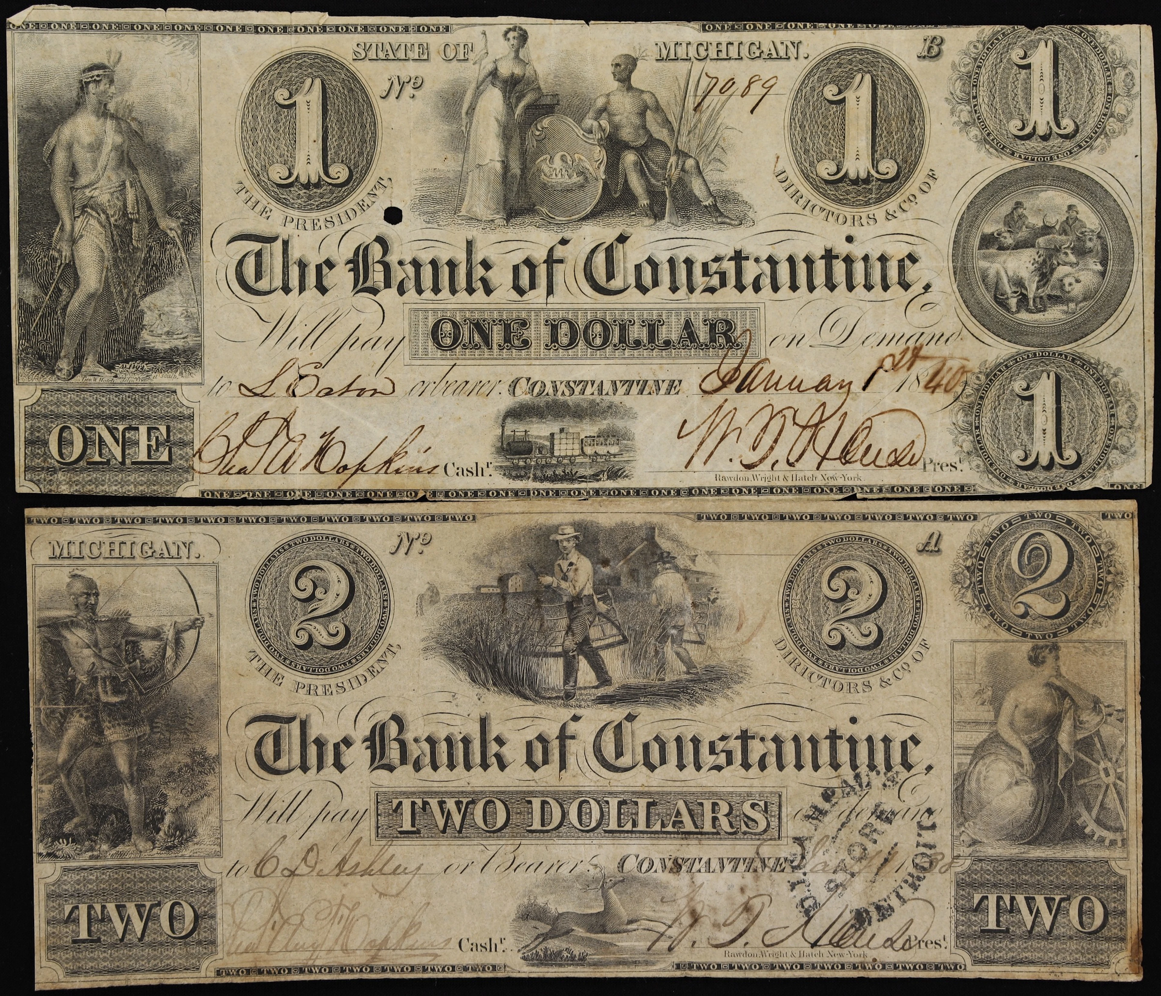 Lot of (2) Constantine, Michigan. Bank of Constantine. 1838-40 $1