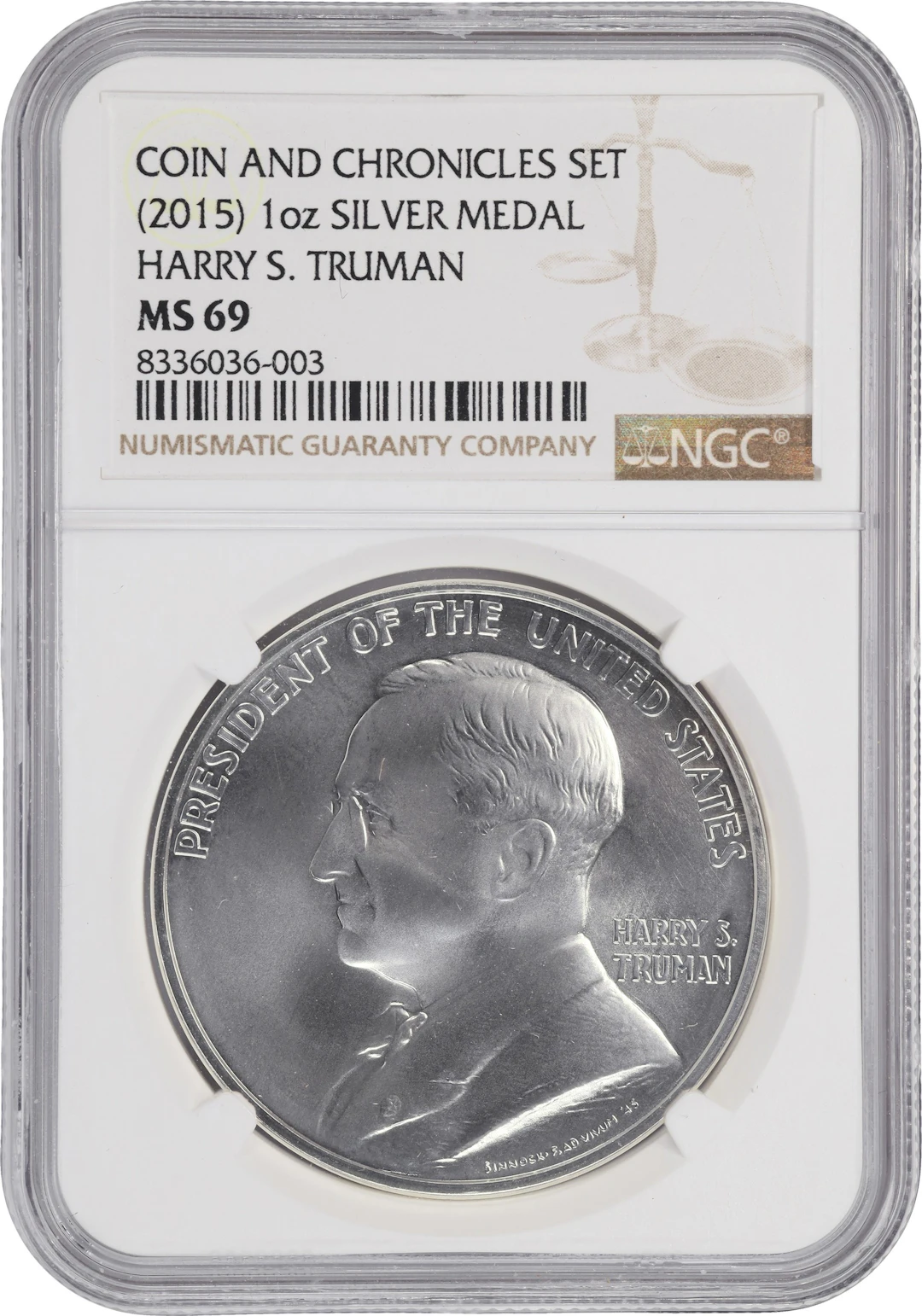 (1 oz, 31.104 g ASW). 2015 Coin and Chronicles Set Harry S. Truman
