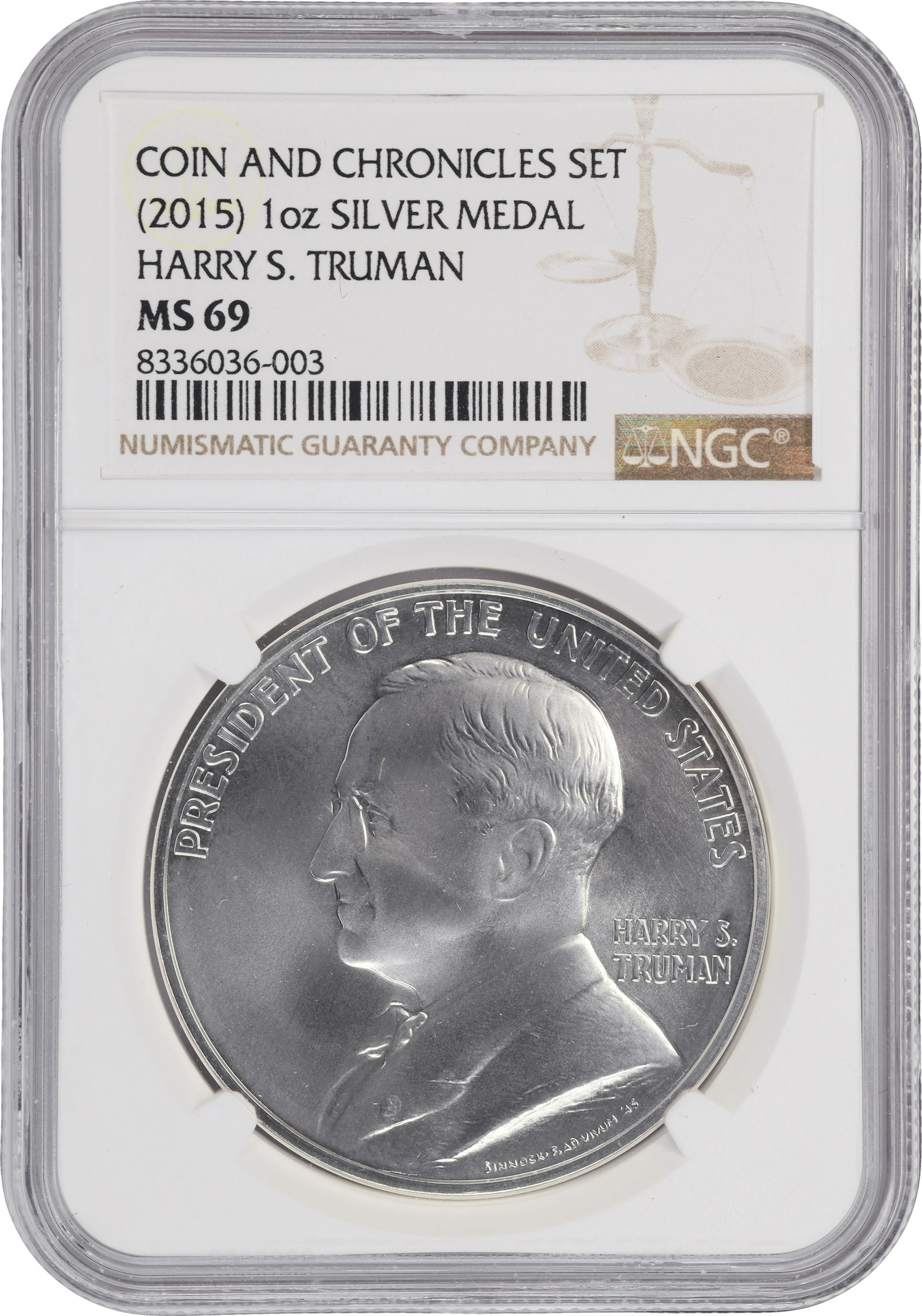 (1 oz, 31.104 g ASW). 2015 Coin and Chronicles Set Harry S. Truman