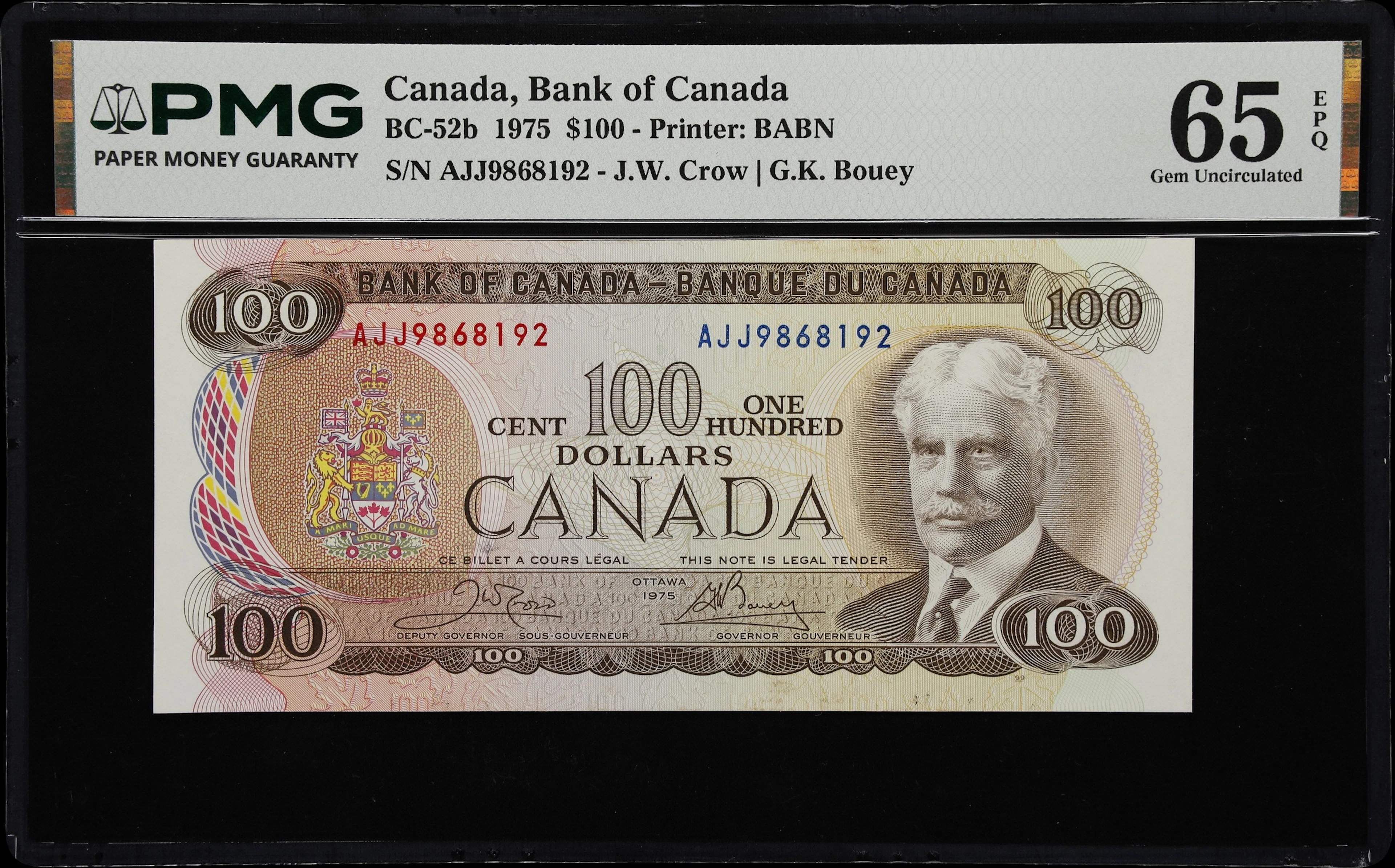 CANADA--BANK OF CANADA. Bank of Canada. 100 Dollars, 1975. BC-52b.
