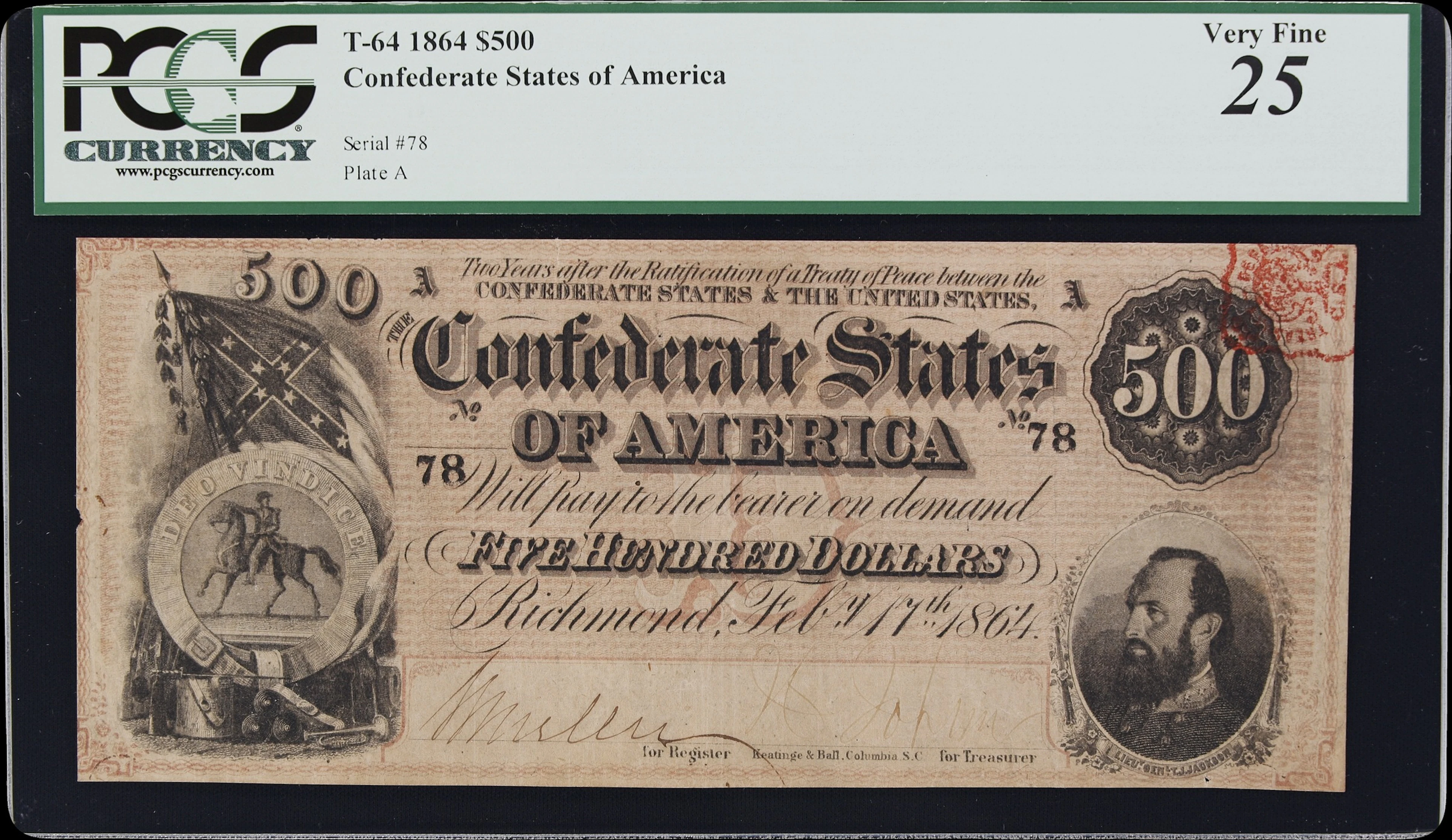 T-64. Confederate Currency. 1864 $500. PCGS Currency Very Fine 25.