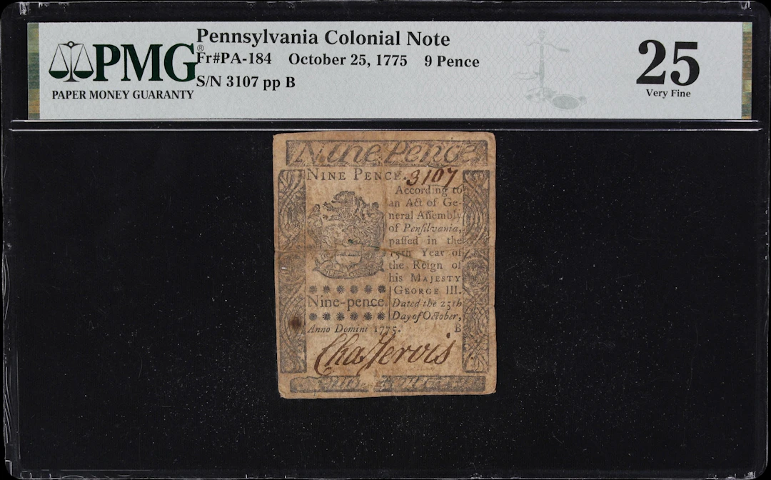 PA-184. Pennsylvania. October 25, 1775. 9 Pence. PMG Very Fine 25.