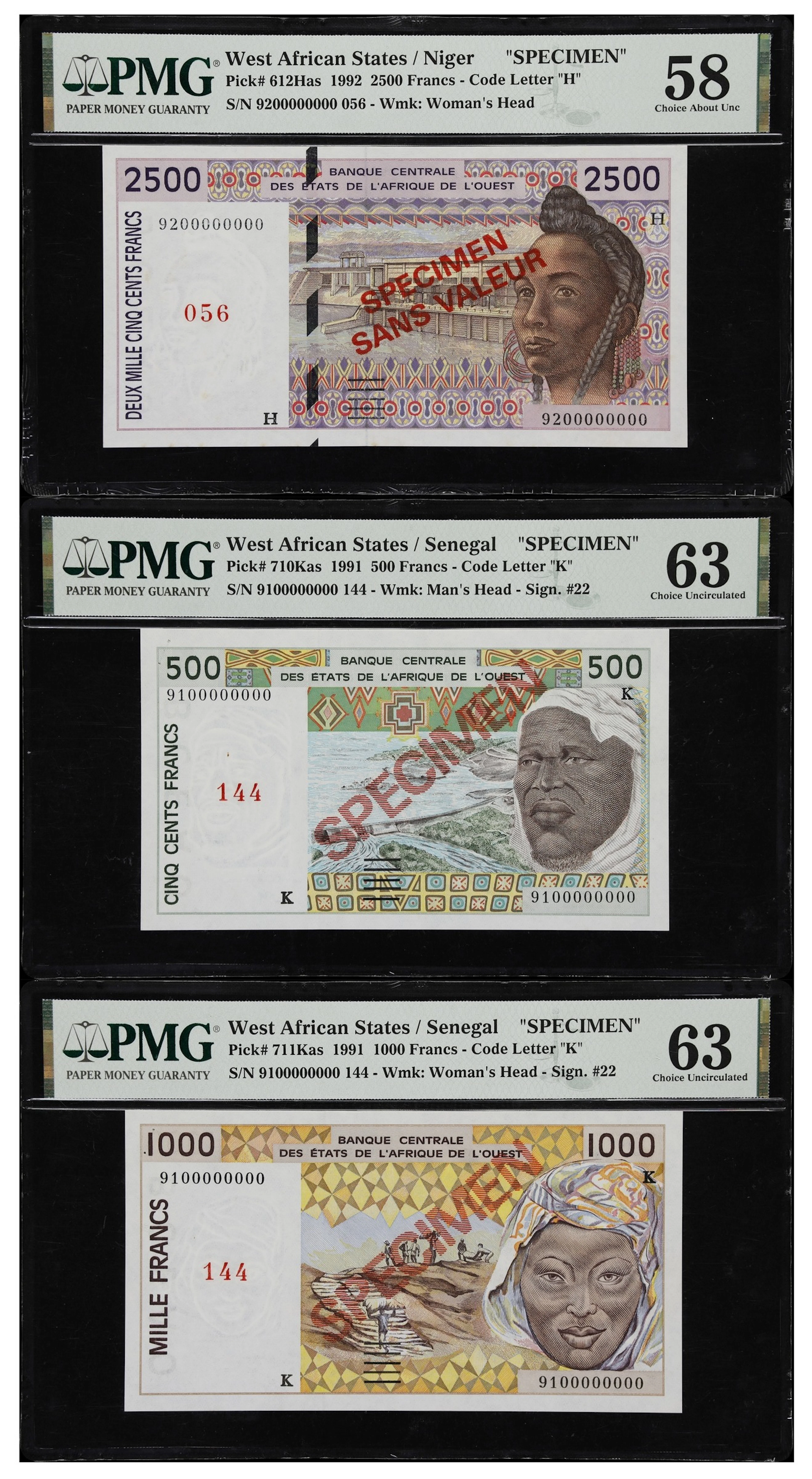 WEST AFRICAN STATES. Lot of (3). Banque Centrale des Etats de l'Afrique