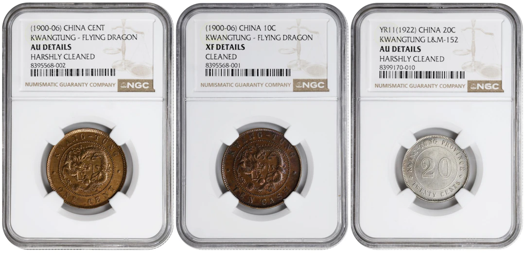 CHINA. Kwangtung. Trio of Minor Denominations (3 Pieces), 1900-22.