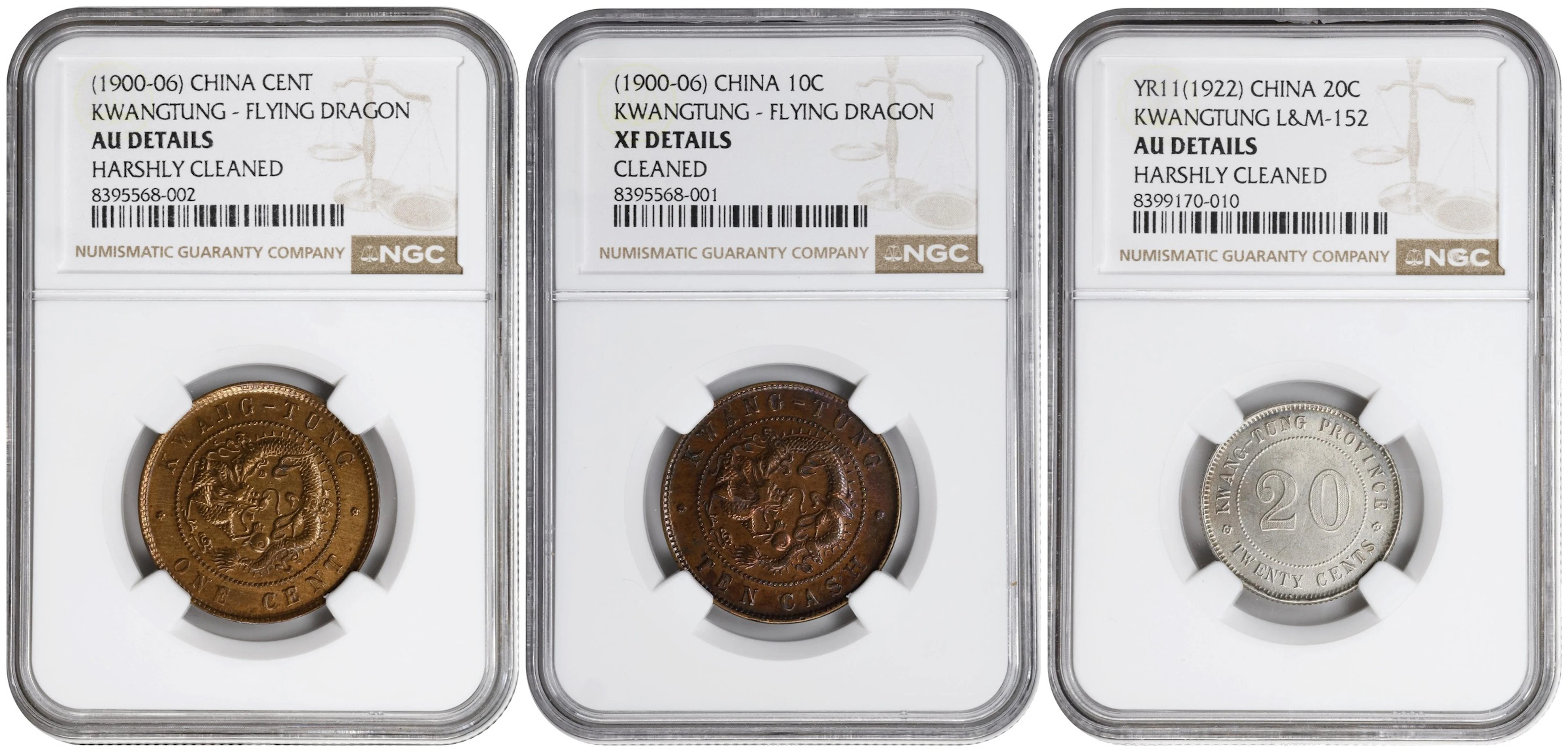 CHINA. Kwangtung. Trio of Minor Denominations (3 Pieces), 1900-22.