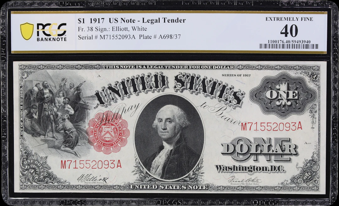 Fr. 38. 1917 $1 Legal Tender Note. PCGS Banknote Extremely Fine 40.