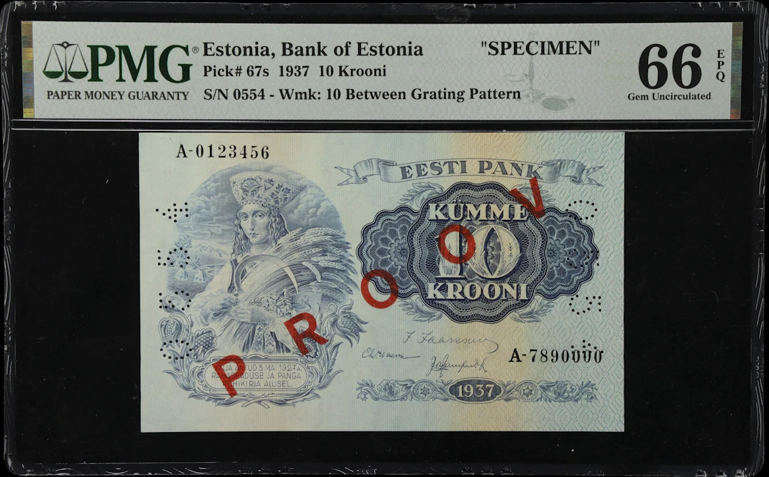 (◊) ESTONIA. Bank of Estonia. 10 Krooni, 3.5.1937. P-67s. Specimen.