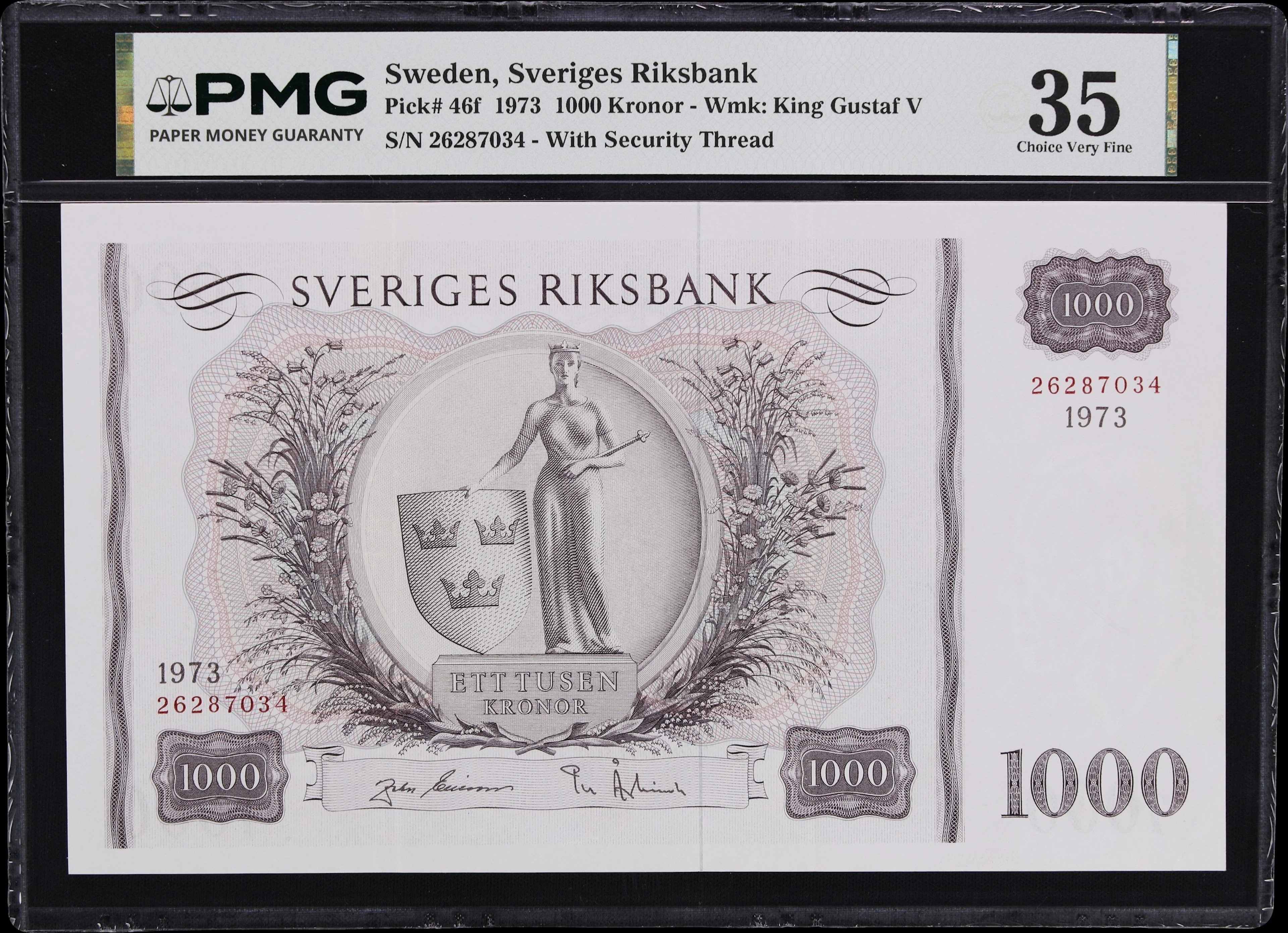 SWEDEN. Sveriges Riksbank. 1000 Kronor, 1973. P-46f. PMG Choice Very Fine 35.