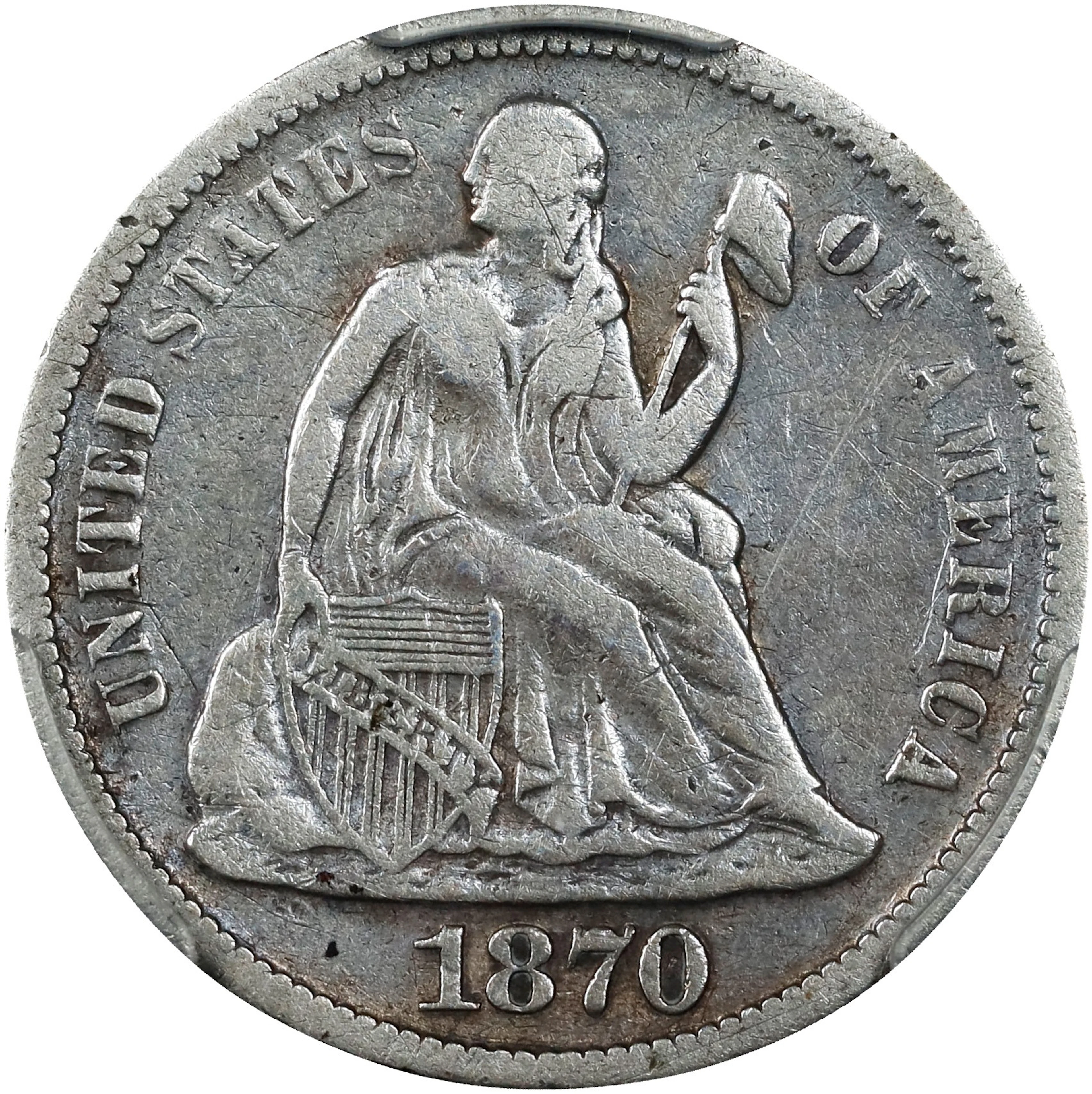 1870-S Liberty Seated Dime. Fortin-101. Misplaced Date. Fine Details--Cleaned