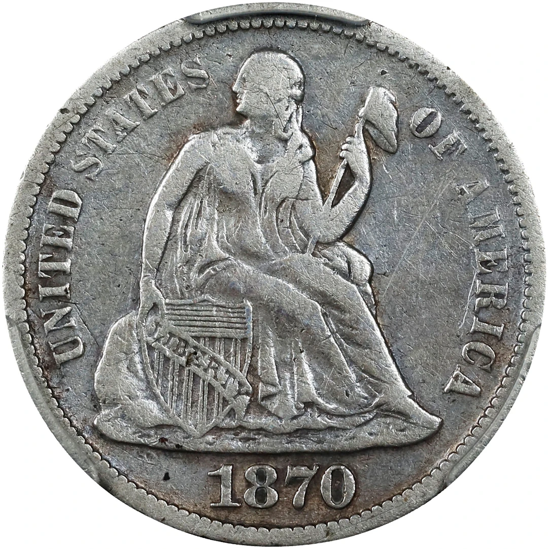 1870-S Liberty Seated Dime. Fortin-101. Misplaced Date. Fine Details--Cleaned