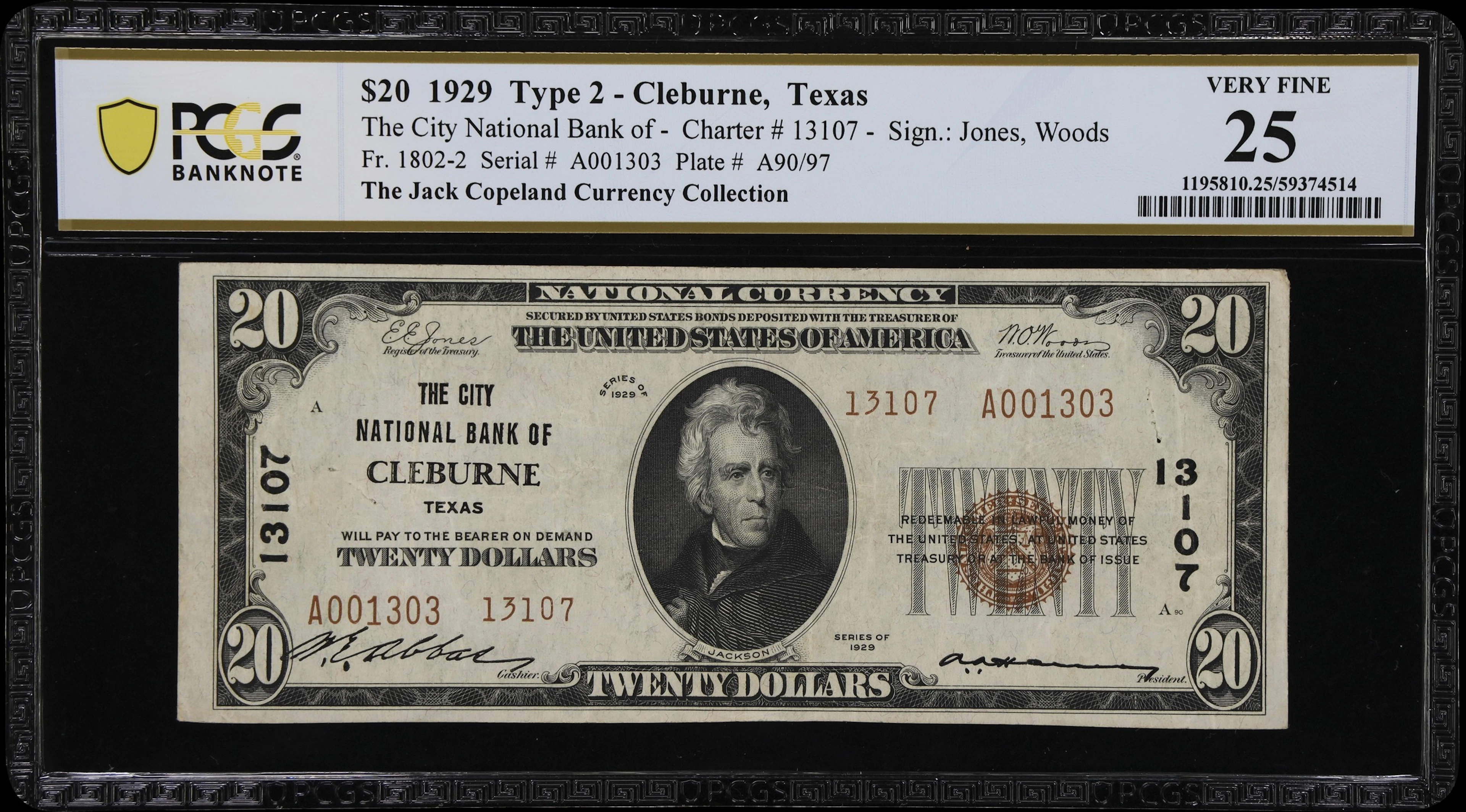 Cleburne, Texas. $20 1929 Ty. 2. Fr. 1802-2. City NB. Charter #13107.