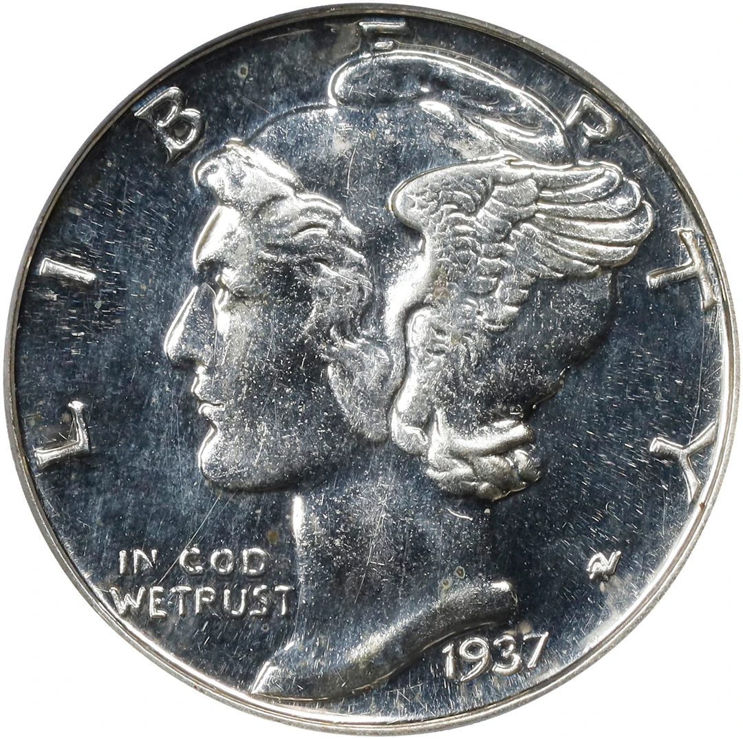 1937 Mercury Dime. Proof-65 (PCGS). OGH Generation 2.0 Doily.