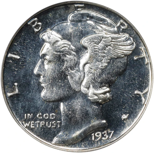 1937 Mercury Dime. Proof-65 (PCGS). OGH Generation 2.0 Doily.