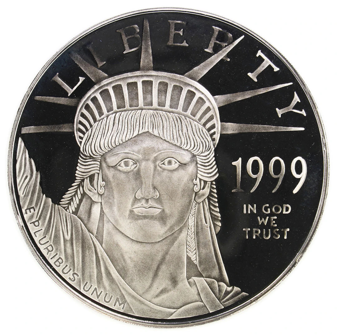 (4 oz, 124.416 g ASW). 1999 Washington Mint Platinum Layered 4 oz Silver Round.