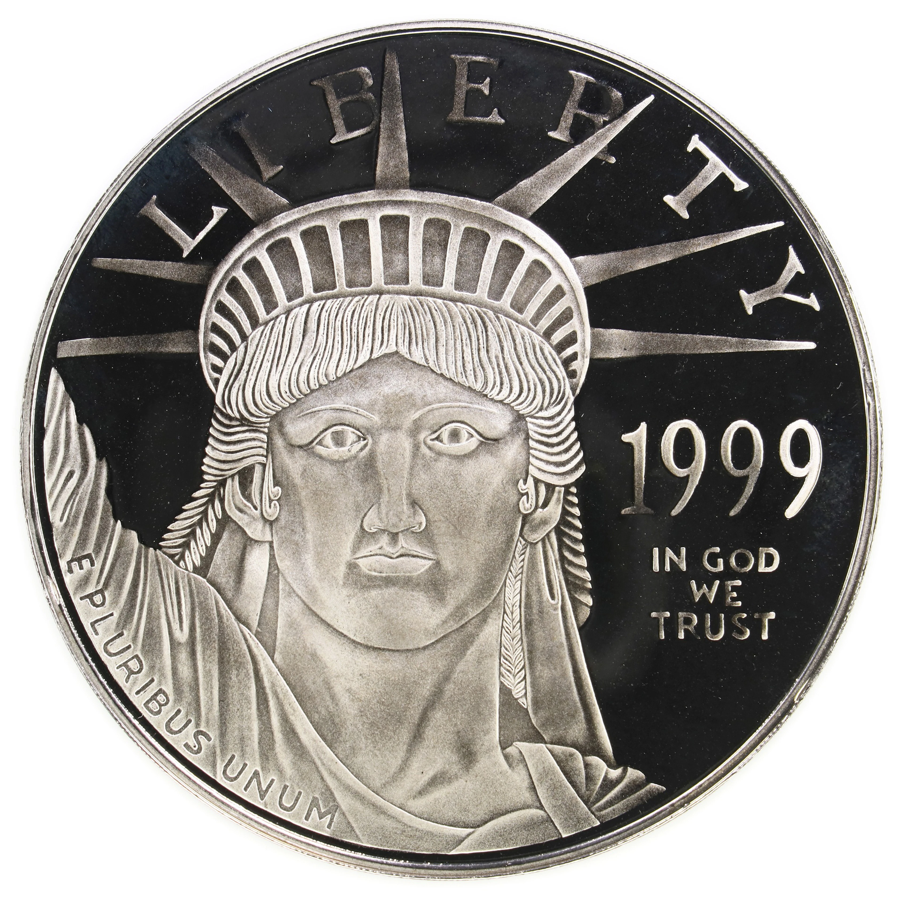 (4 oz, 124.416 g ASW). 1999 Washington Mint Platinum Layered 4 oz Silver Round.