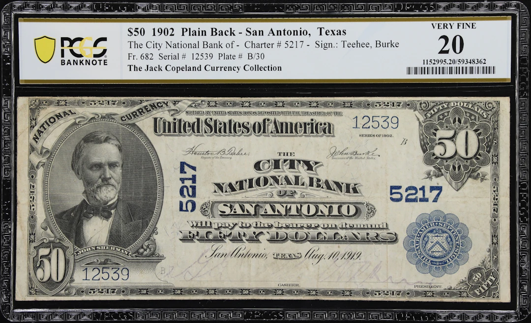 San Antonio, Texas. $50 1902 Plain Back. Fr. 682. City NB. Charter