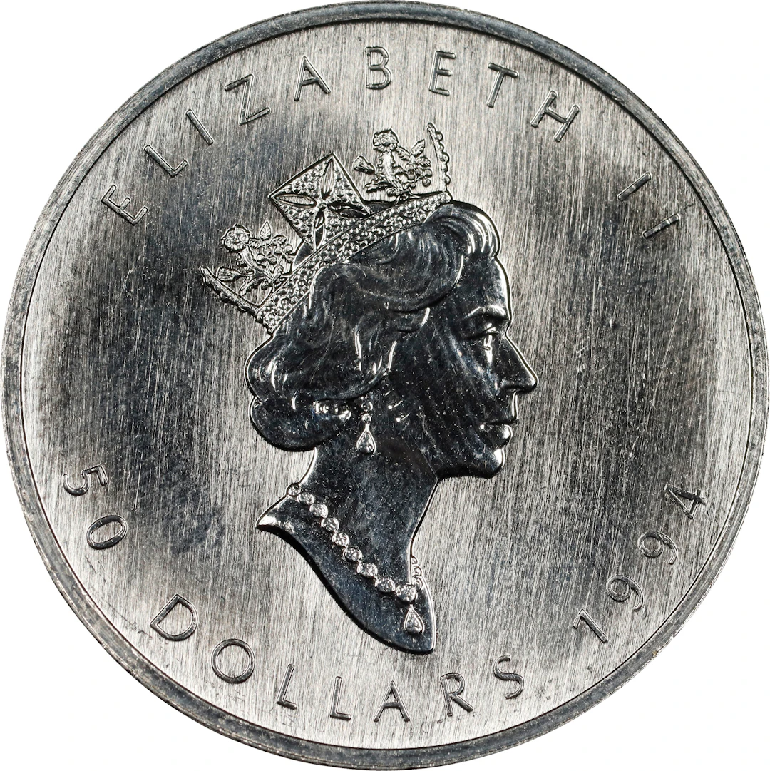 (1 oz, 31.104 g APtW). Canada. 1994 Platinum Maple Leaf $50.