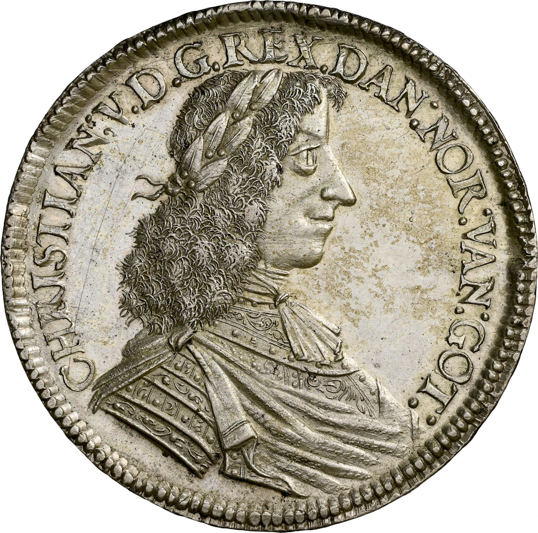 DENMARK. Speciedaler, 1671. Copenhagen Mint. Christian V. NGC MS-60.