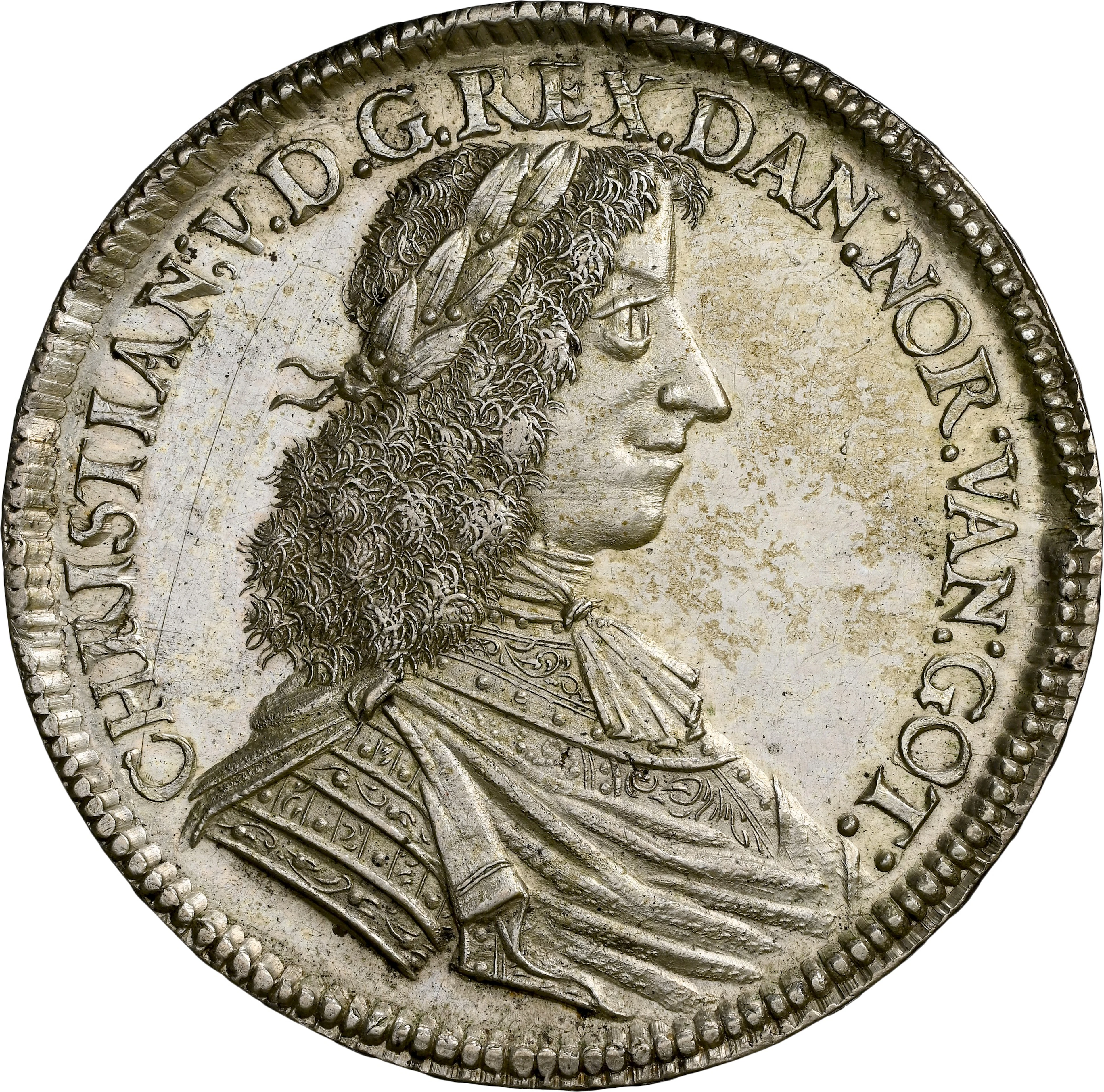 DENMARK. Speciedaler, 1671. Copenhagen Mint. Christian V. NGC MS-60.