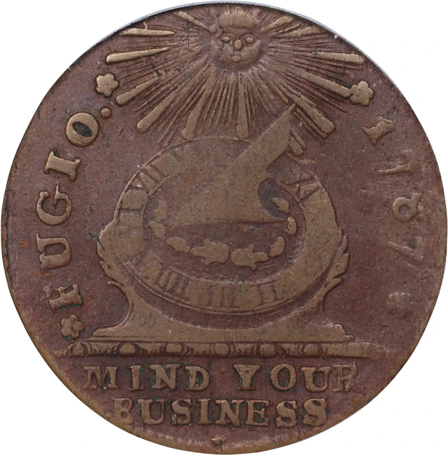 1787 Fugio Cent. Club Rays. Newman 4-E, W-6685. Rarity-3. Rounded