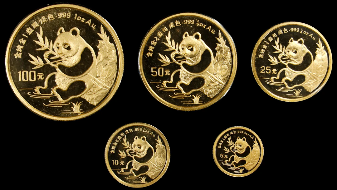 (t) CHINA. Gold Mint Set (5 Pieces), 1991. Panda Series. GEM UNCIRCULATED.