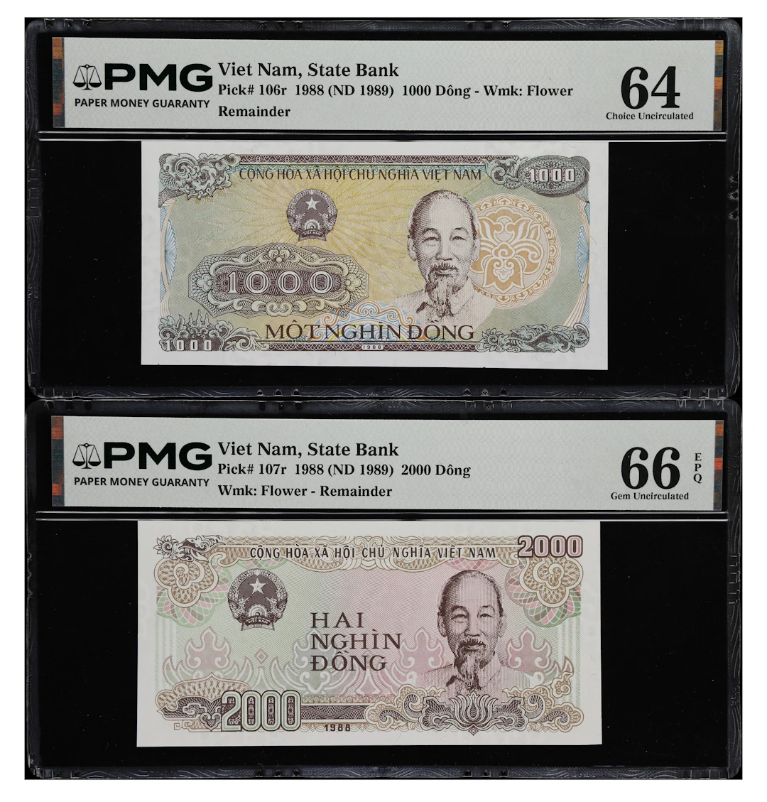 VIETNAM. Lot of (2). State Bank of Vietnam. 1000 & 2000 Dong, 1988