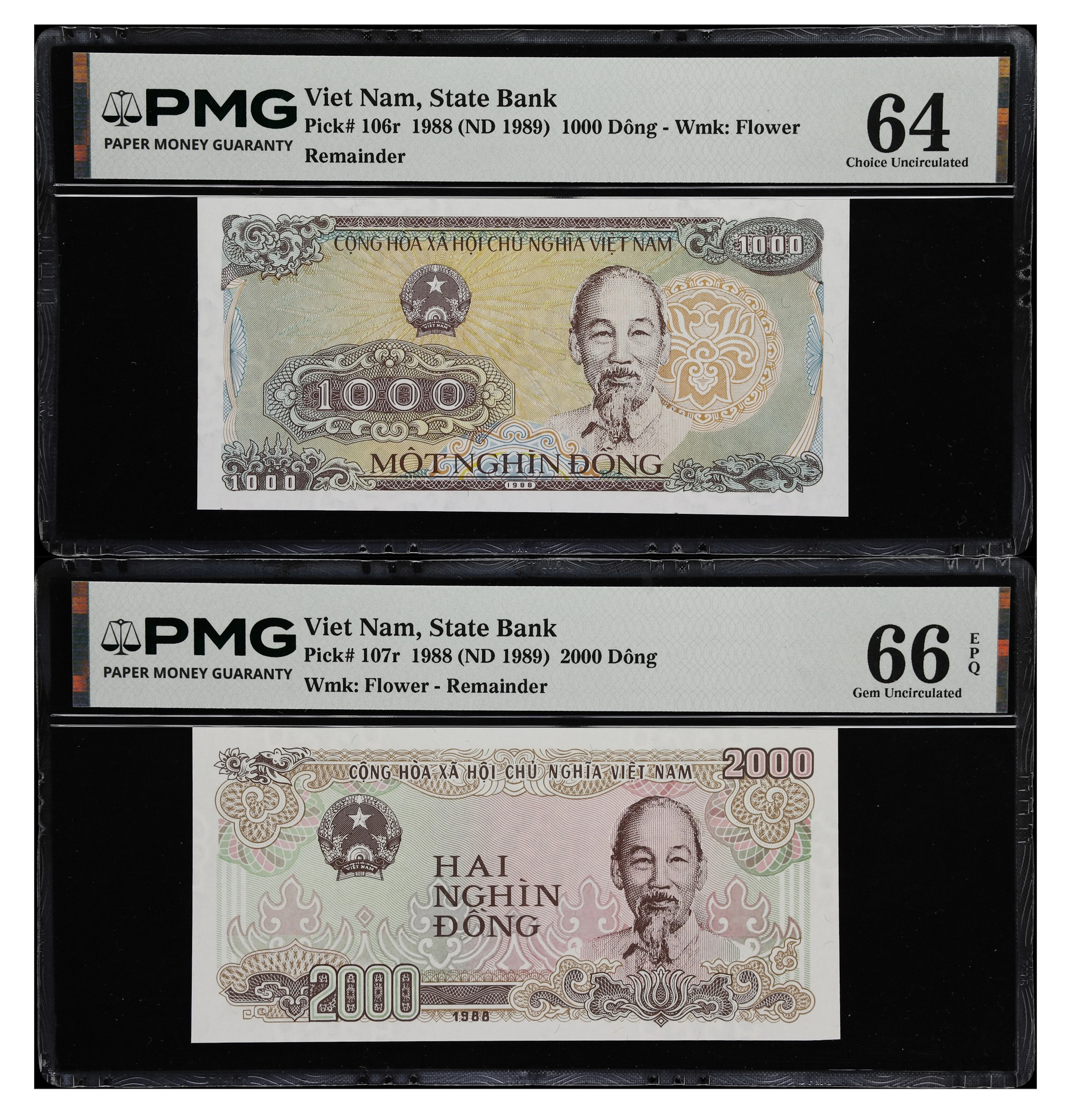 VIETNAM. Lot of (2). State Bank of Vietnam. 1000 & 2000 Dong, 1988