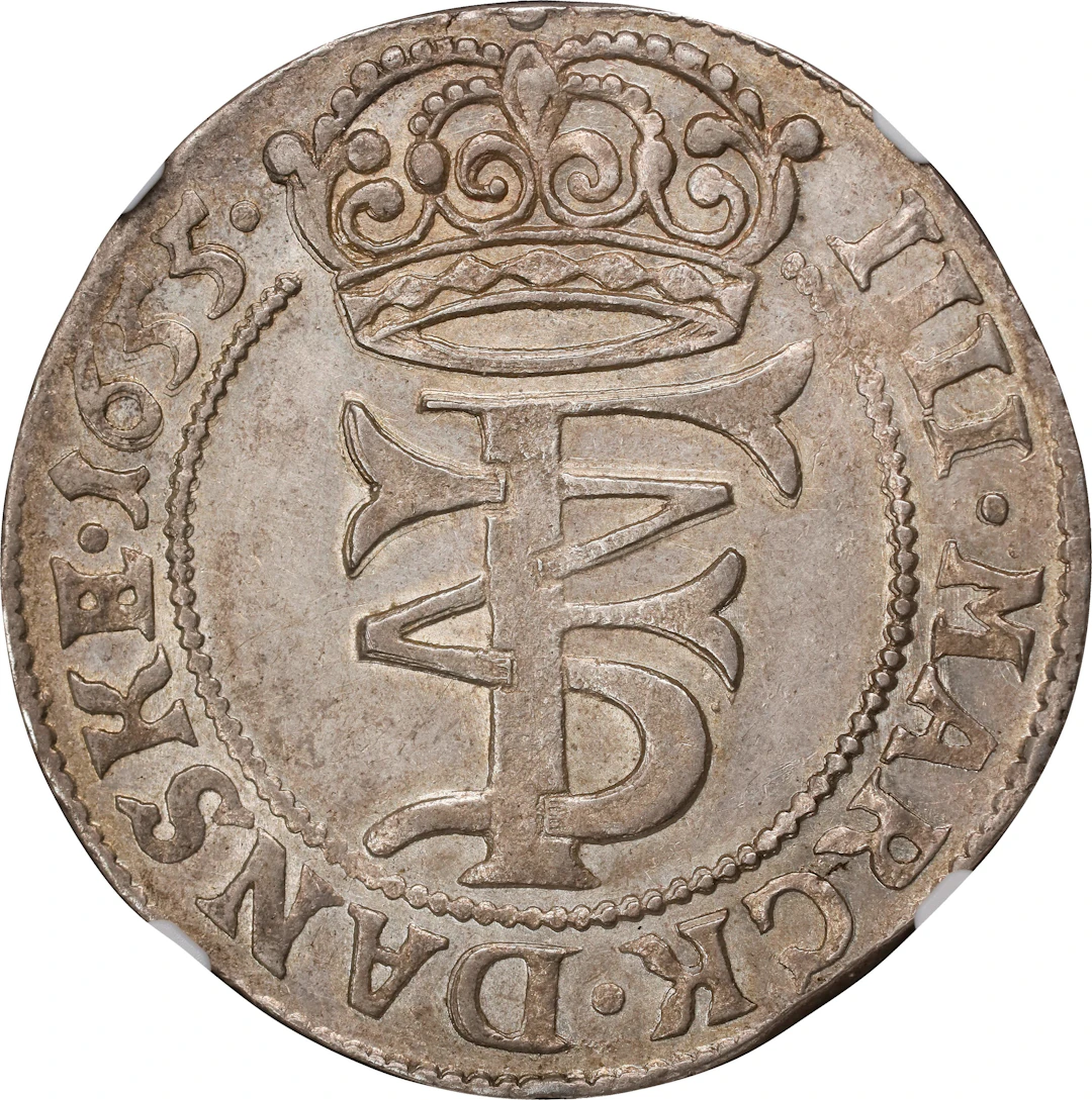 (◊) DENMARK. Krone, 1655. Copenhagen Mint. Frederik III. NGC MS-62.