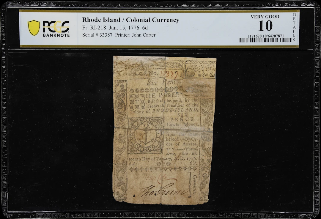 RI-218. Rhode Island. January 15, 1776. 6 Pence. PCGS Banknote Very