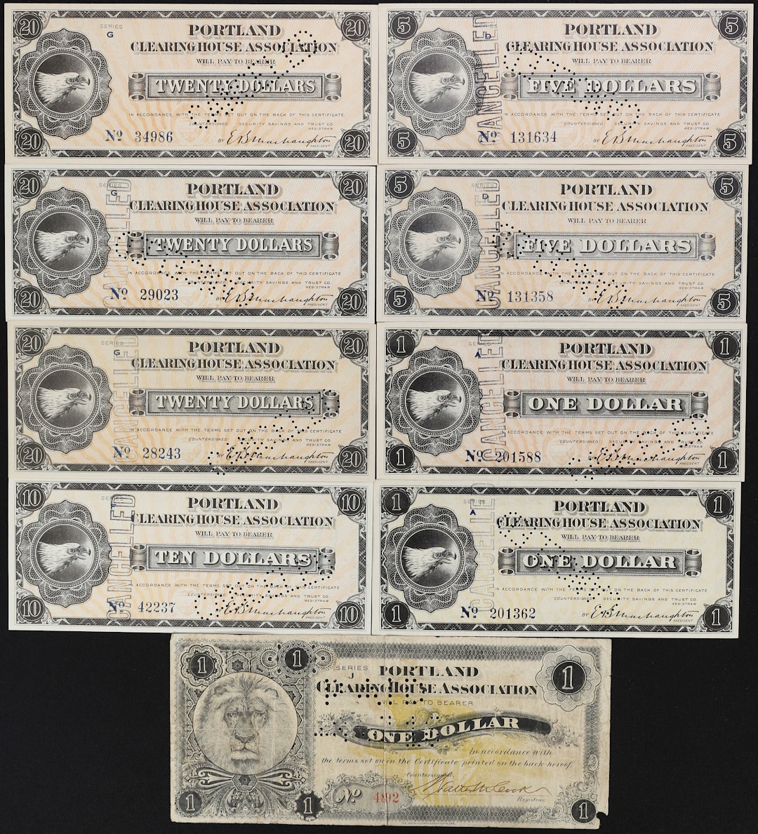 Lot of (9) Portland, Oregon. Portland Clearing House Association.