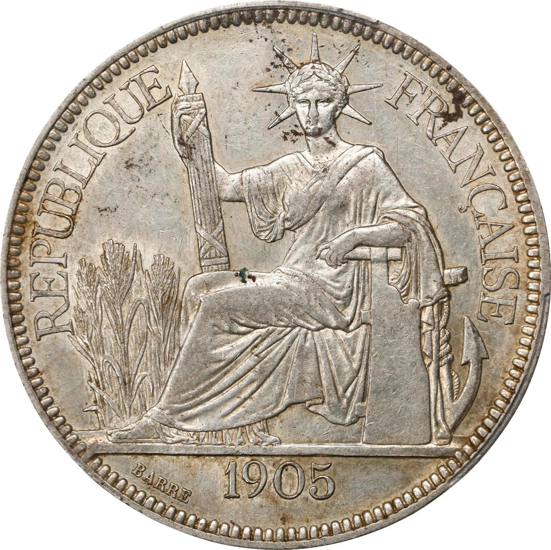 FRENCH INDO-CHINA. Piastre, 1905-A. Paris Mint. PCGS AU-55.