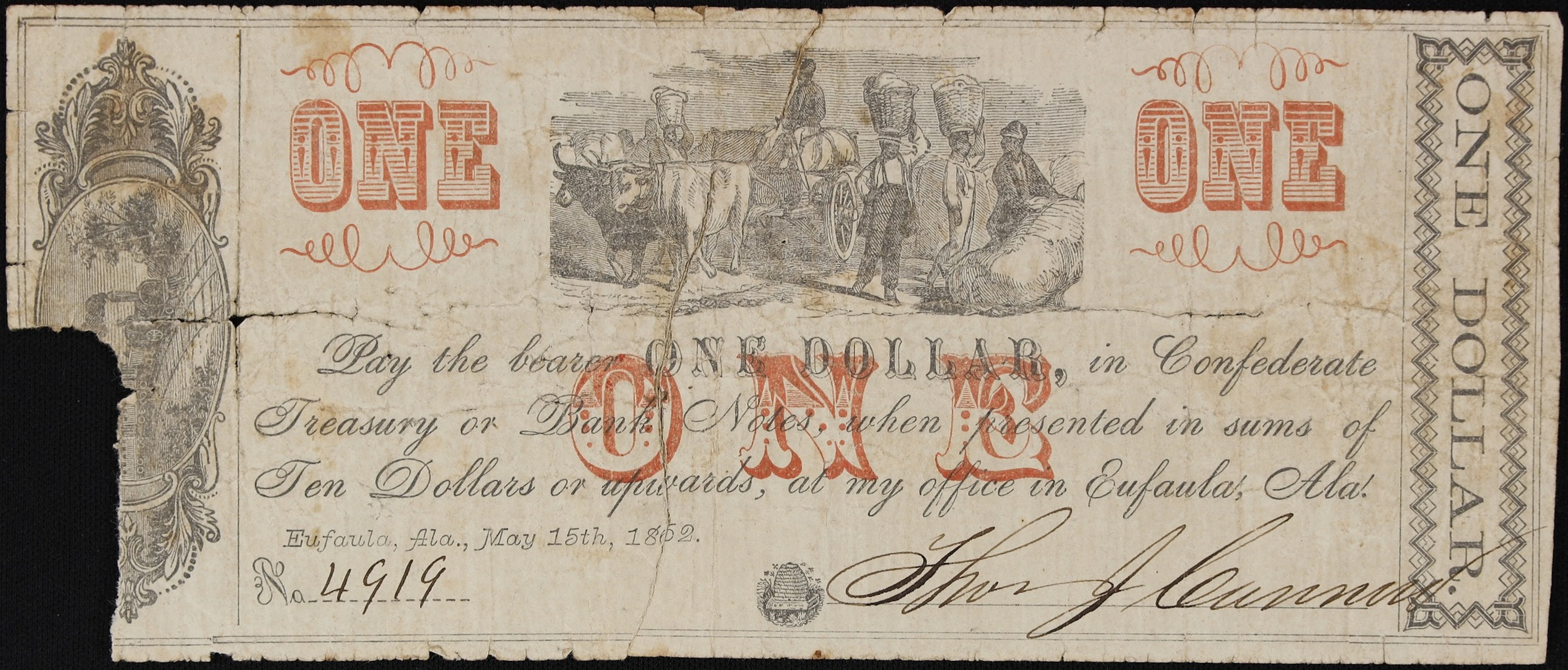 Eufaula, Alabama. City of Eufaula. 1862 $1. Very Good to Fine.