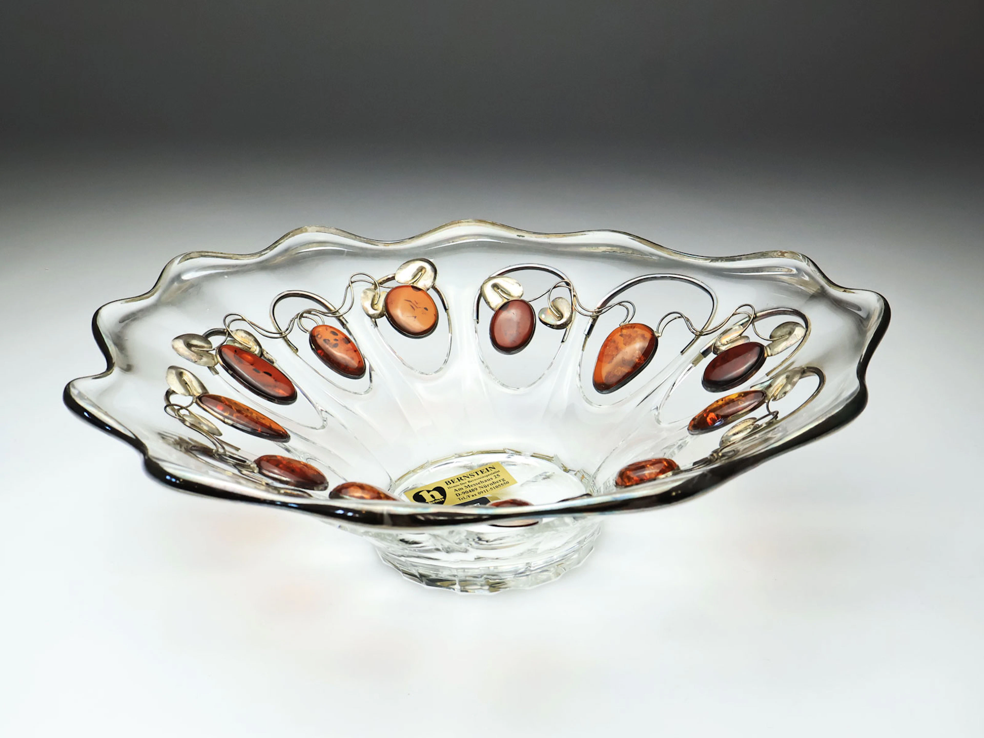 Glasschale mit Silber- & Bernsteineinsatz