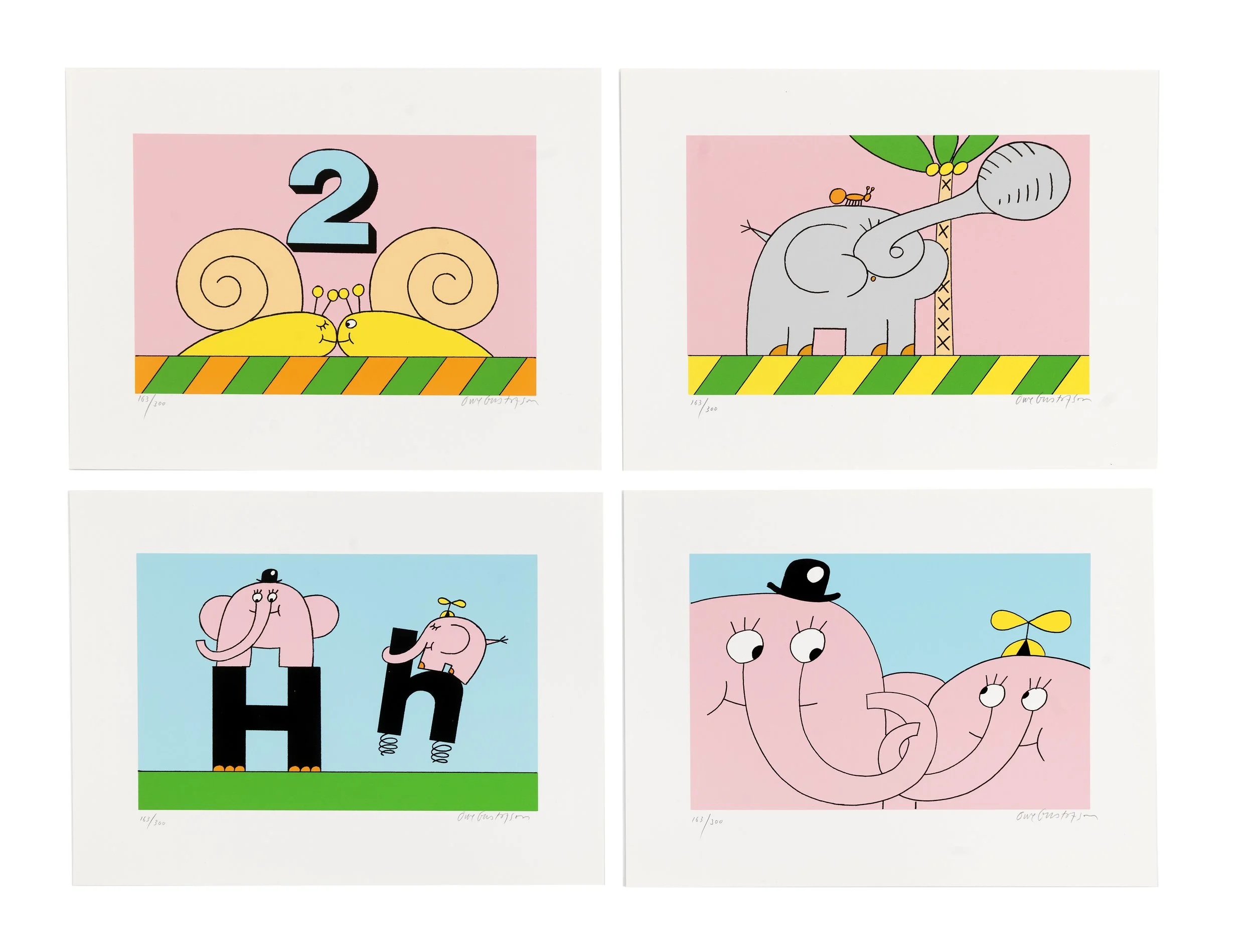 Portfölj innehållande serigrafierna; Puss!, Fanfar, Hej å hå!, Liten
